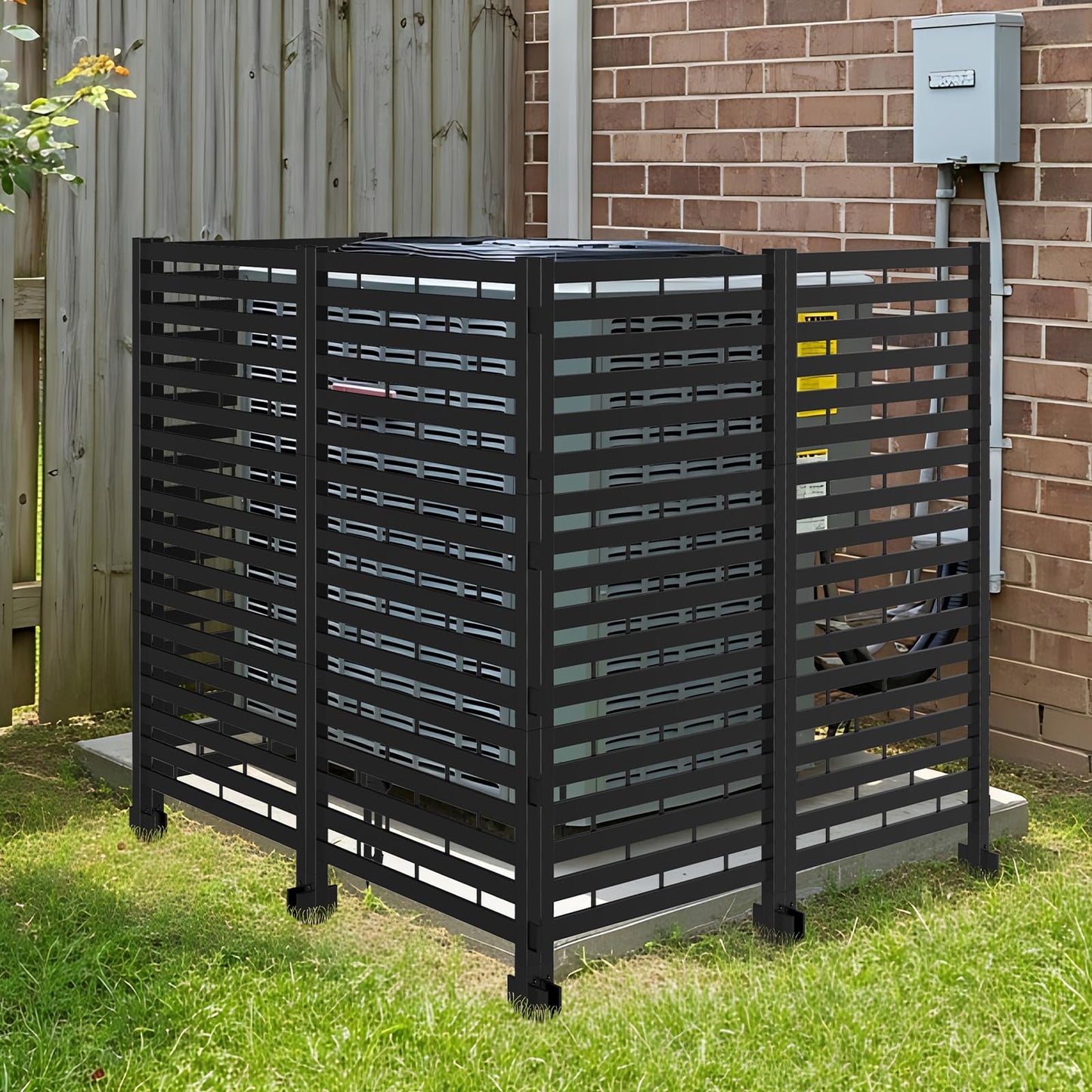 Garden Fence Animal Barrier 12 Pack No Dig Plastic Fence Panels Privacy Fence Screen Air Conditioner Fence Dog Fencing Outdoor for Yard Patio Garden Beds Black