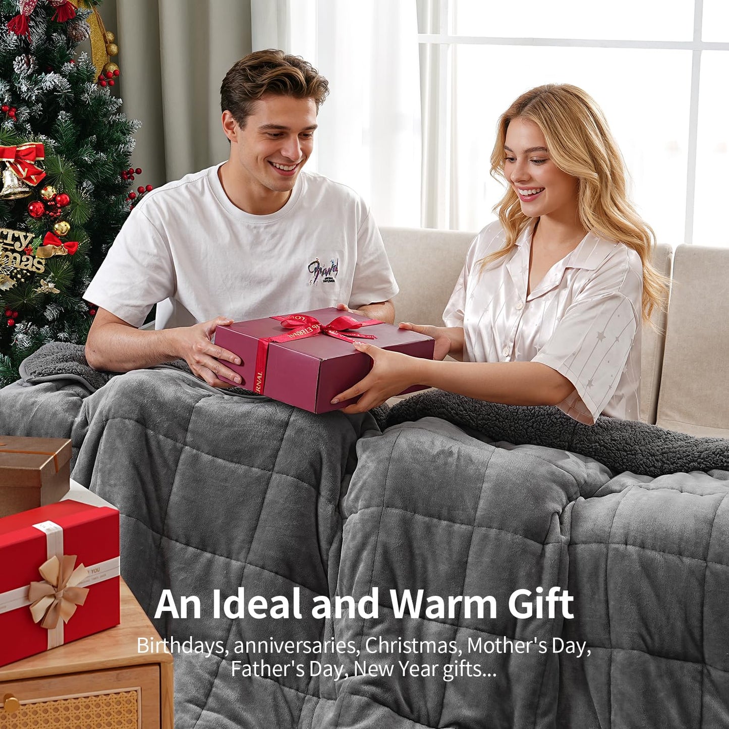 Uttermara Weighted Blankets for Adults Queen Size, 15lbs 60x80 inches Blanket with Soft Warm Plush Sherpa Fleece, Washable Thick Heavy Throw for Sleeping and Calming, Grey