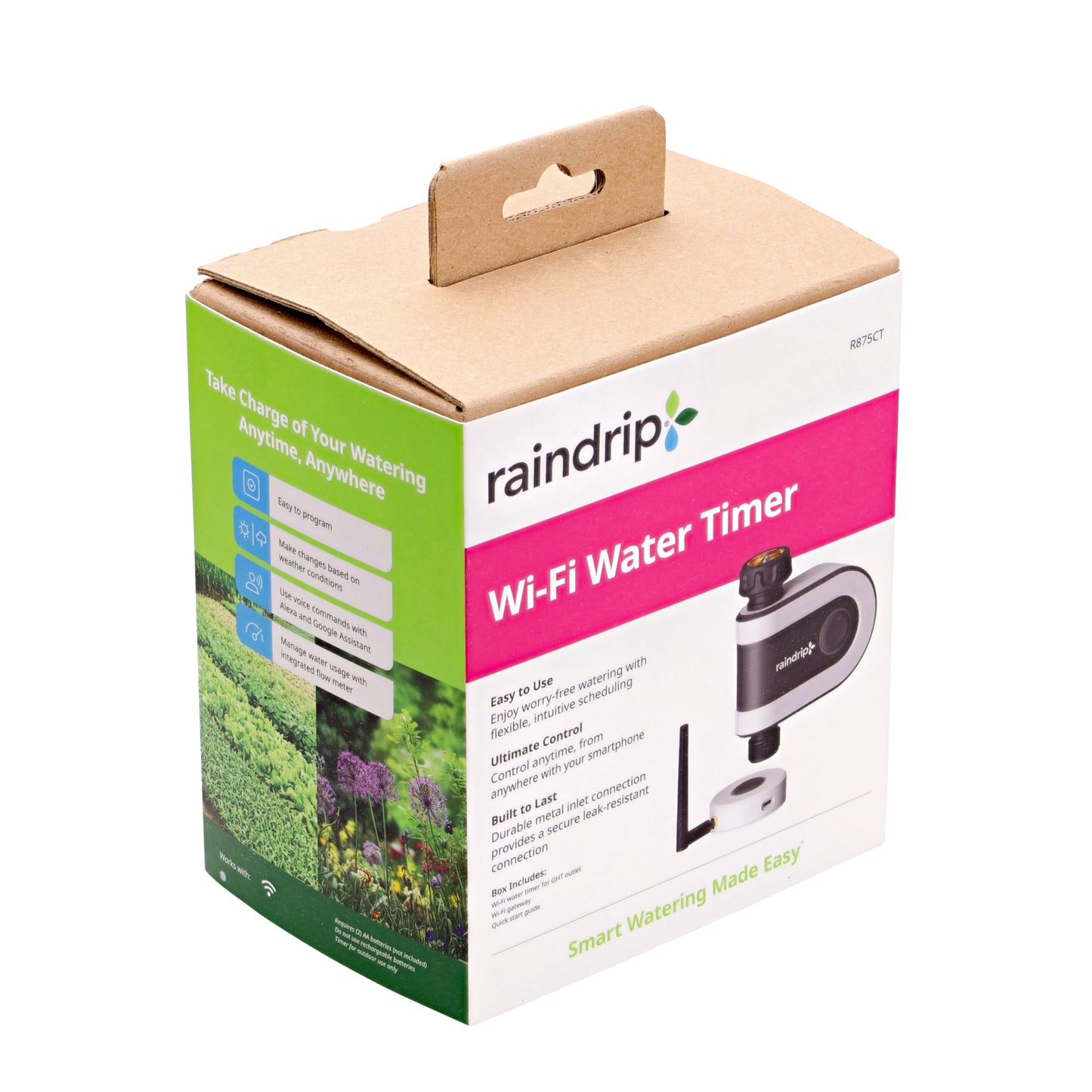 Raindrip R875CT Hose-End Smart Water Sprinkler Timer, Wi-Fi, Wireless Hose Faucet Bibb Timer for Garden, Drip Irrigation System Controller, Free App via 2.4 GHz Gateway Combo,GHT Compatible, Gray