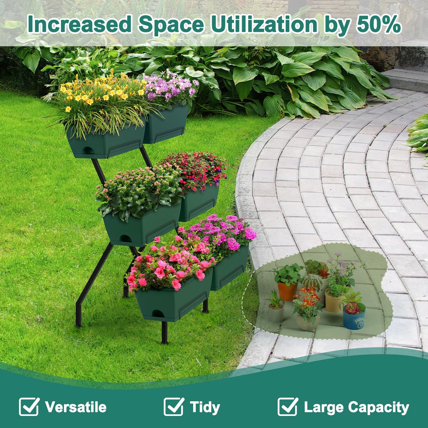 Luplom 2 Column Vertical Raised Garden Beds, 6 Planter Boxes Standing Garden Bed Outdoor/Indoor Herb Garden Tiered Planter with Drainage Holes & Removable Trays for Flowers/Vegetables/Plants (Green)