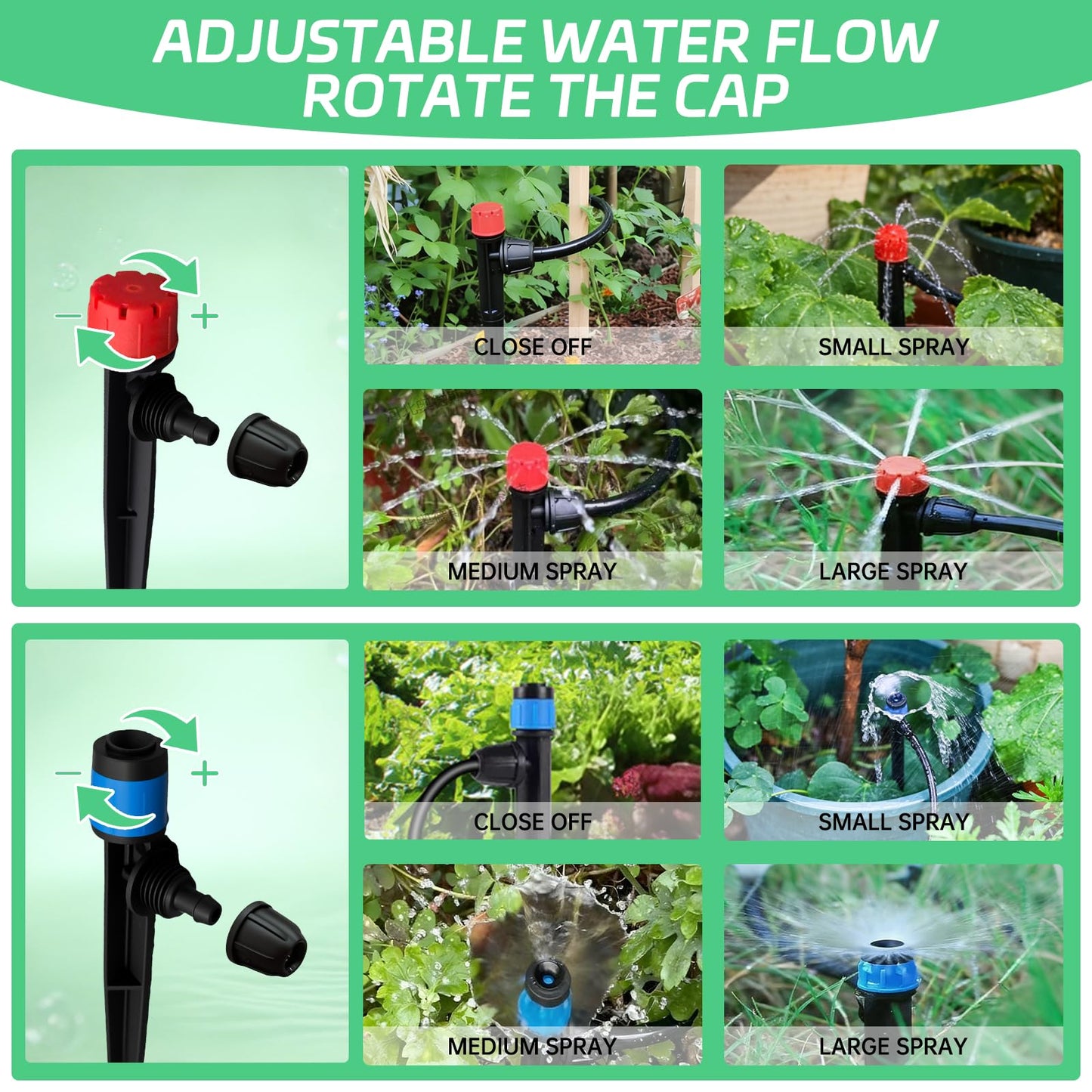 IKKAB Automatic Drip Irrigation System for Garden, 65ft Garden Watering System with 1/4" Tubing & Sprinklers, Drip Irrigation Kit for Outdoor Plants, Raised Beds, Greenhouse,Patio