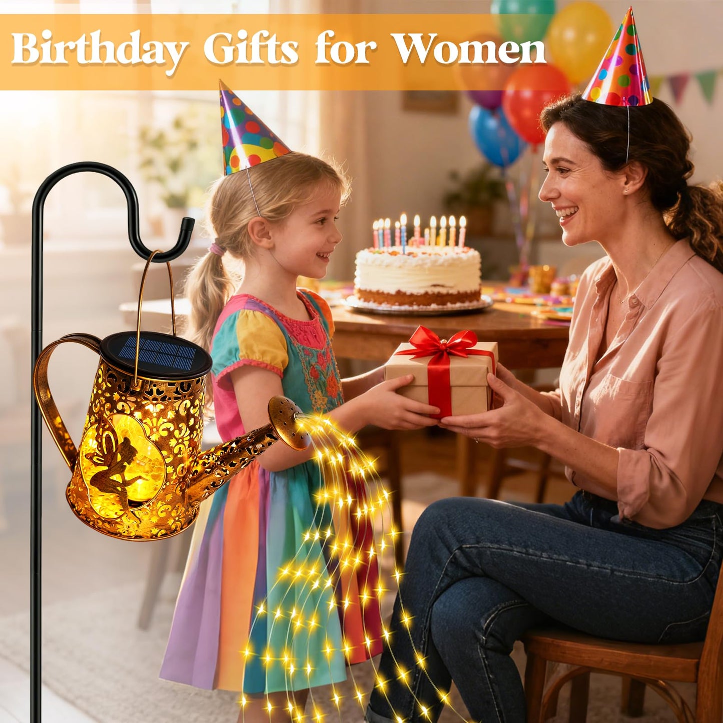 Solar Watering Can Lights, Unique Fairy Gifts for Mothers Day Women Mom Grandma Birthday, Waterproof Outdoor Garden Decor Large Hanging Solar Lantern Fairy Lights for Porch Yard Flowerbed Pathway
