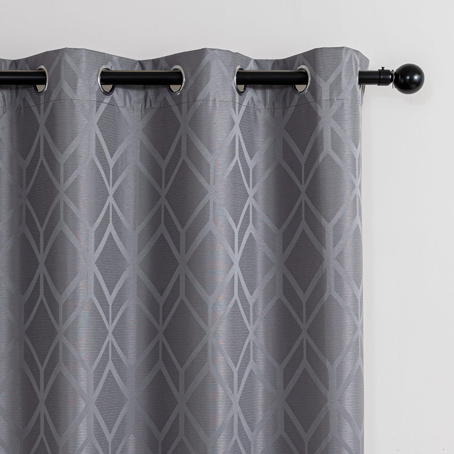 Amazon Basics Jacquard 2-Piece 100% Blackout Curtains, Living Room and Bedroom Drapes, Thermal Insulated Window Treatment, 52"x84", Grey