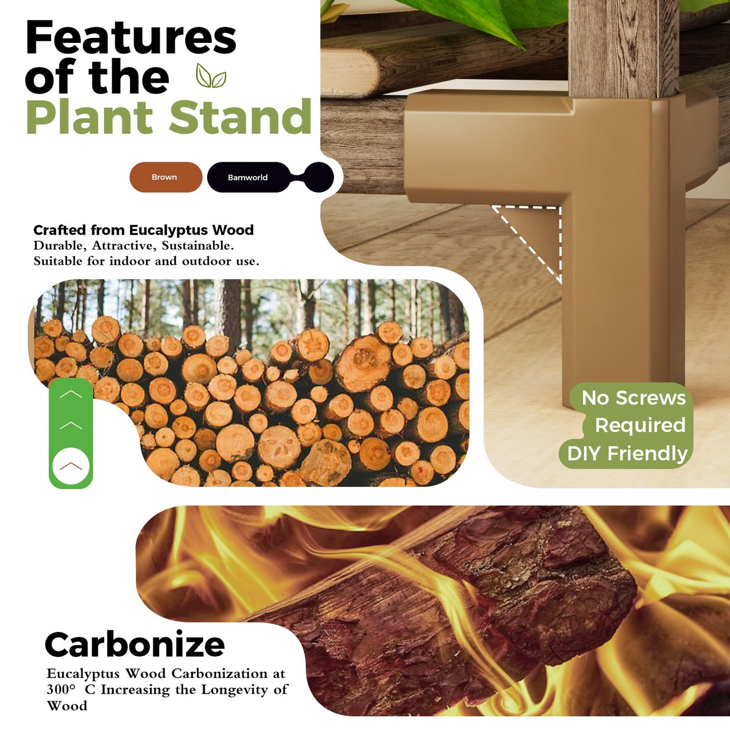 Bamworld Tall Plant Stands Indoor 4 Sets Plant Shelves Outdoor Wooden Plant Holder for Multiple Plants Flower Stands for Living Room Balcony Garden Patio Lawn Window