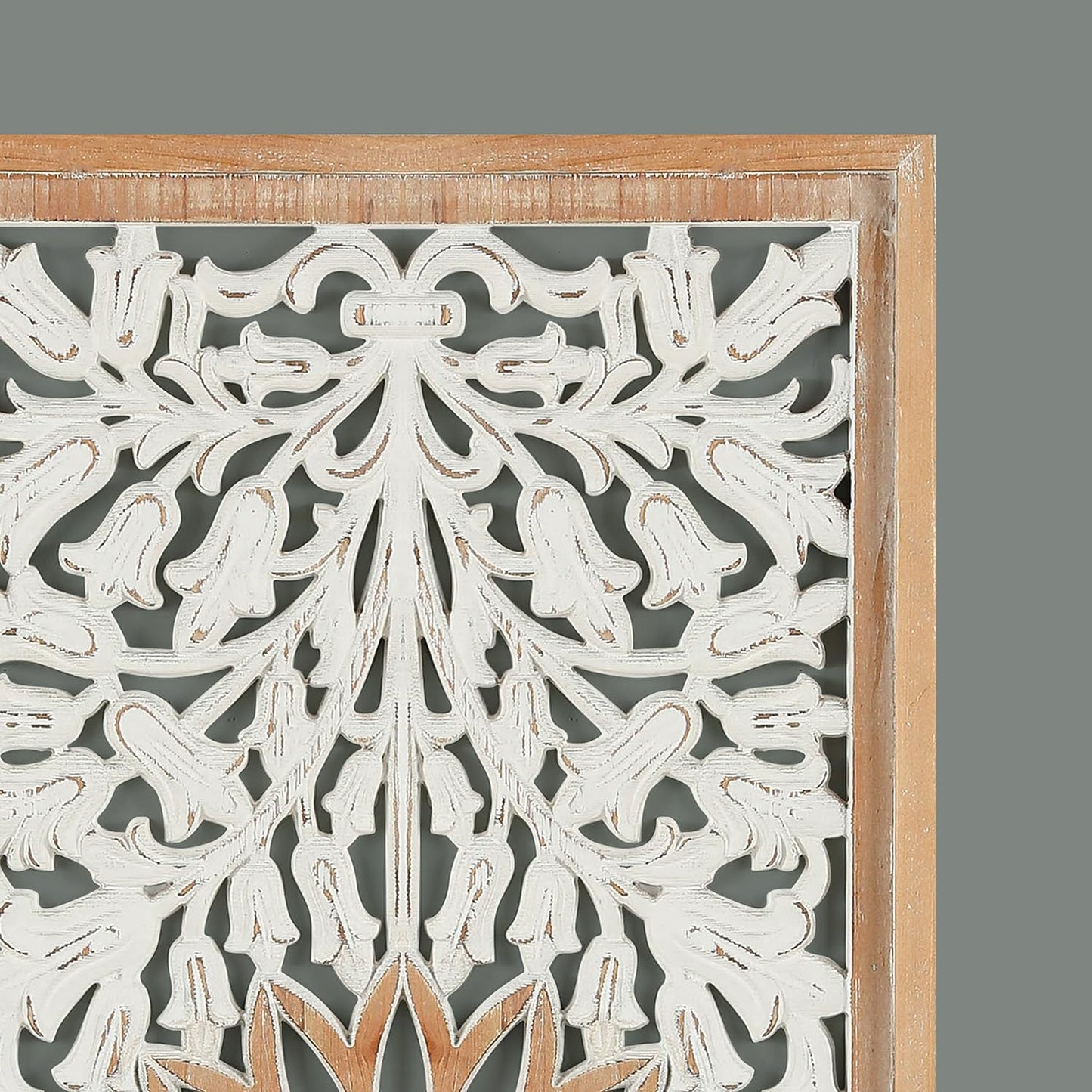 XIAOAIKA Boho Carved Wood Wall Art - Distressed Antique Floral Design Decorative Wall Panels, Large Wood Sculpture for Living Room, Bedroom, Entrance Hall (33 Inches, 2 Panels)