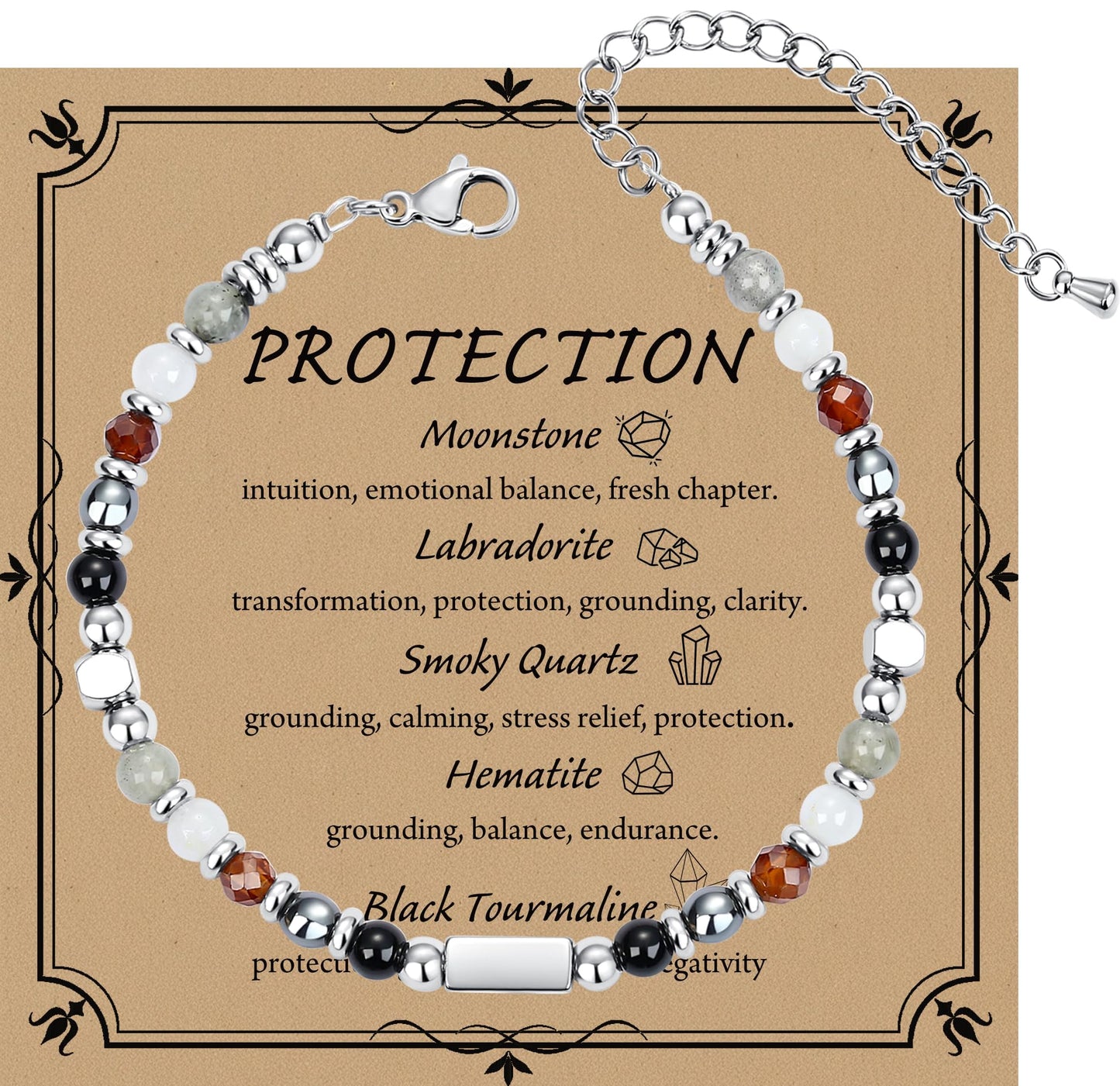 QINJIEJIE Protection Bracelet for Women Black Tourmaline Bracelet Hematite Healing Worry Cystals Gemstone Bracelet Jewelry Gifts for Women