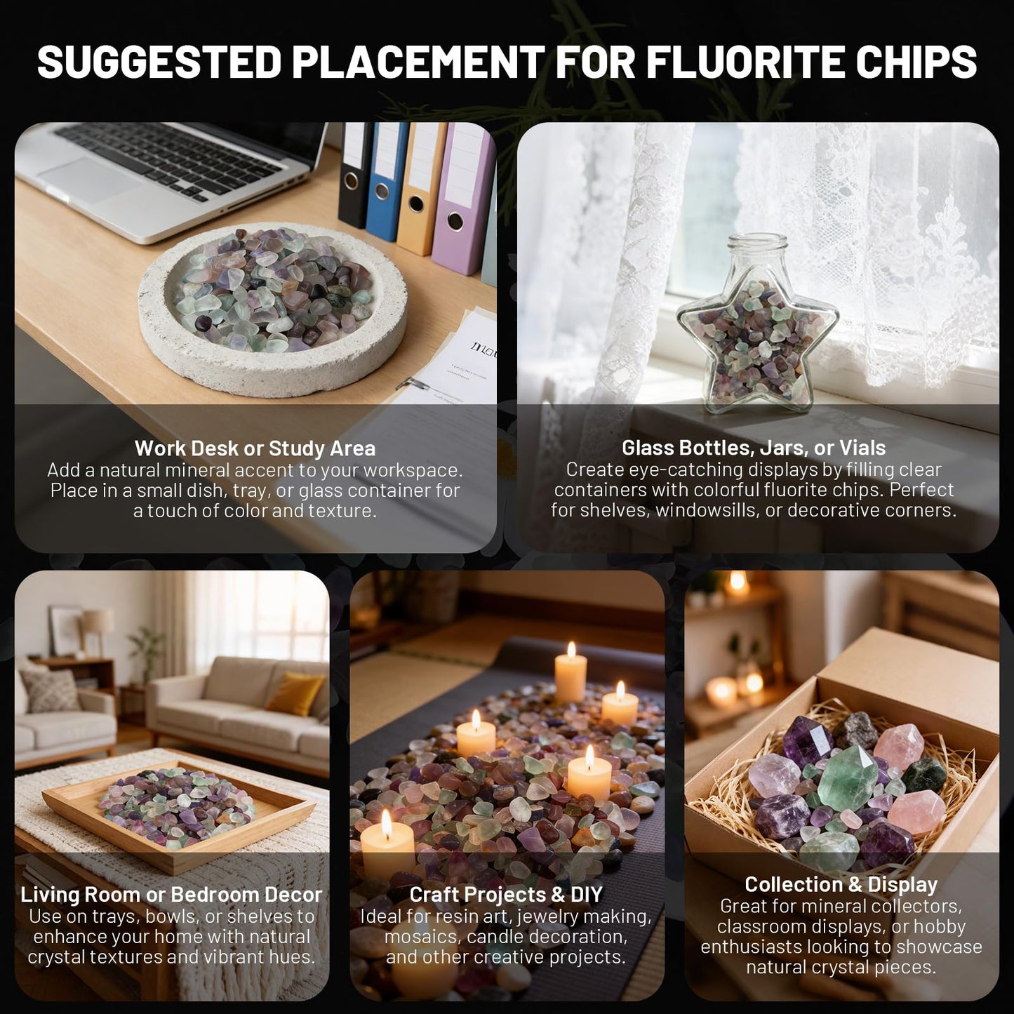 1.1lb Natural Crushed Fluorite Crystal Tumbled Chips-Healing Crystals Chips Bulk, Crushed Crystal Gemstones for Crafts, Beautiful Package for Gift (Fluorite)