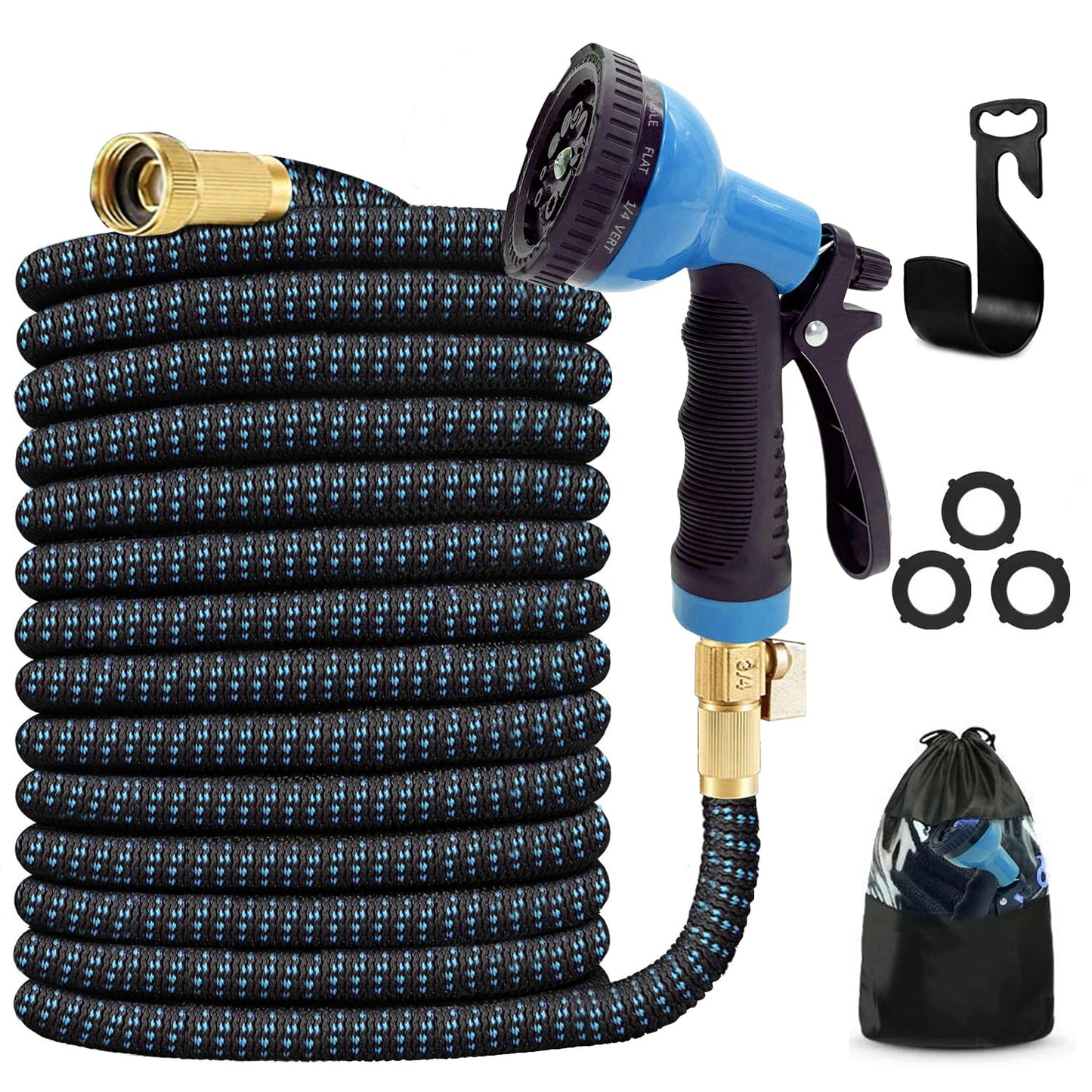 J&B XpandaHose 100ft Expandable Garden Hose – Ultra-Strong 3750D, 4-Layer Latex Core, Brass 3/4" Connectors, 10-Pattern Nozzle & Storage Bag – Lightweight, Kink-Reducing, Leak-Resistant