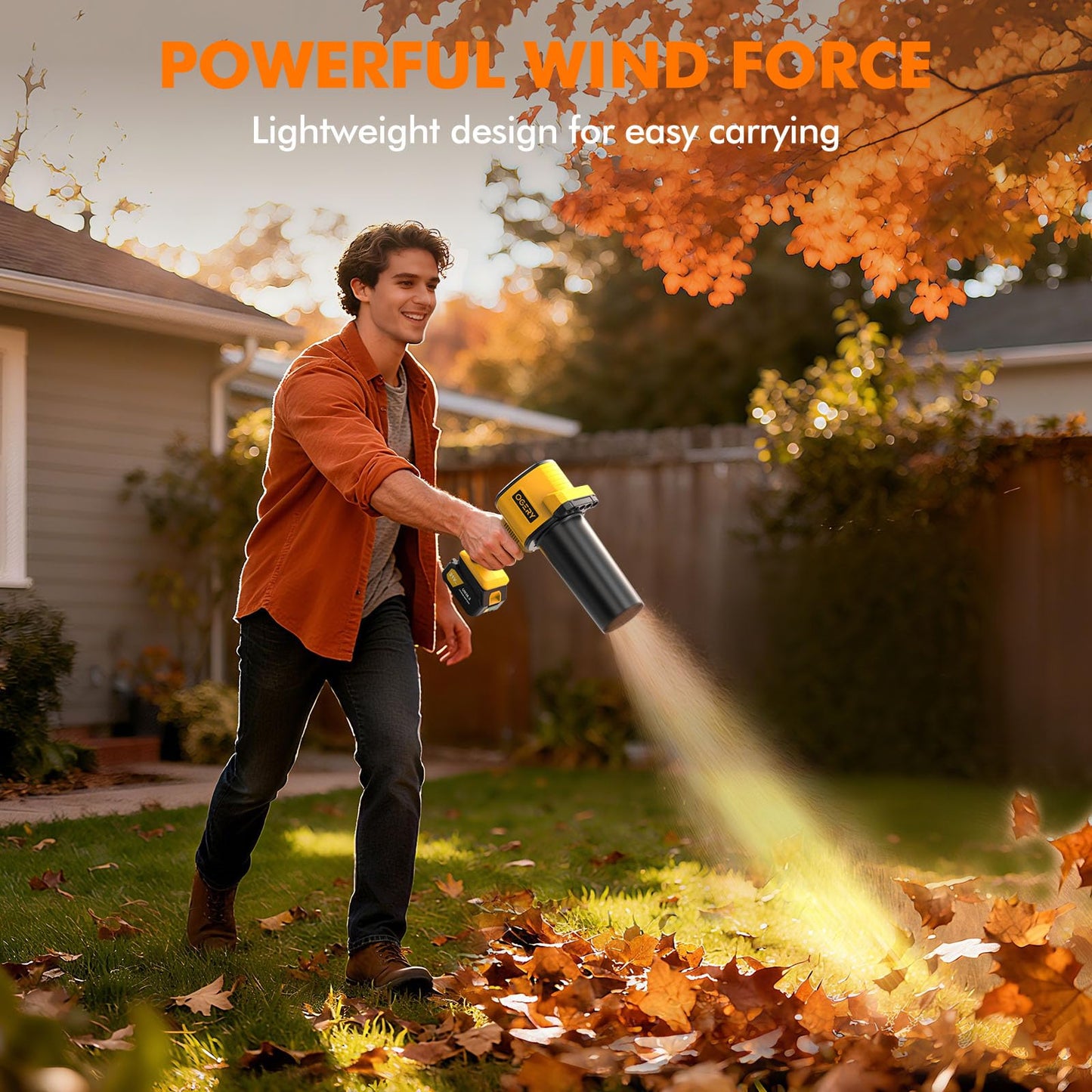 OGERY Brushless Leaf Blower Cordless with Lights, Powerful Electric Leaf Blowers with 2 x 3.0Ah Batteries & Fast Charging, 700CFM 900G Wind Pressure Handheld Blower for Lawn Care Yard Garden, Yellow