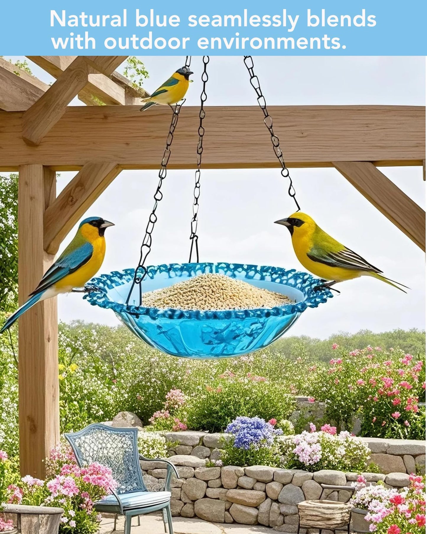 Aiqriwv 2 Pack Hanging Bird Baths and Feeders for Outdoors, Plastic Bird Bath Bowl & Hanging Feeder for Garden Yard Decor,Nature Blue