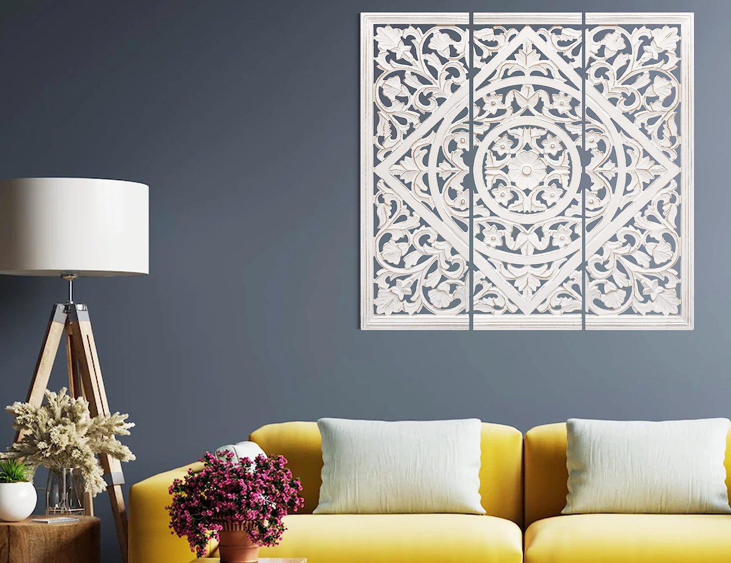 James Symfony Decorative Wall Panels - Living Room Wall Art Decor, Bedroom Decor, Christmas Wall Decor, Set of 3 - 36x12 Inch White