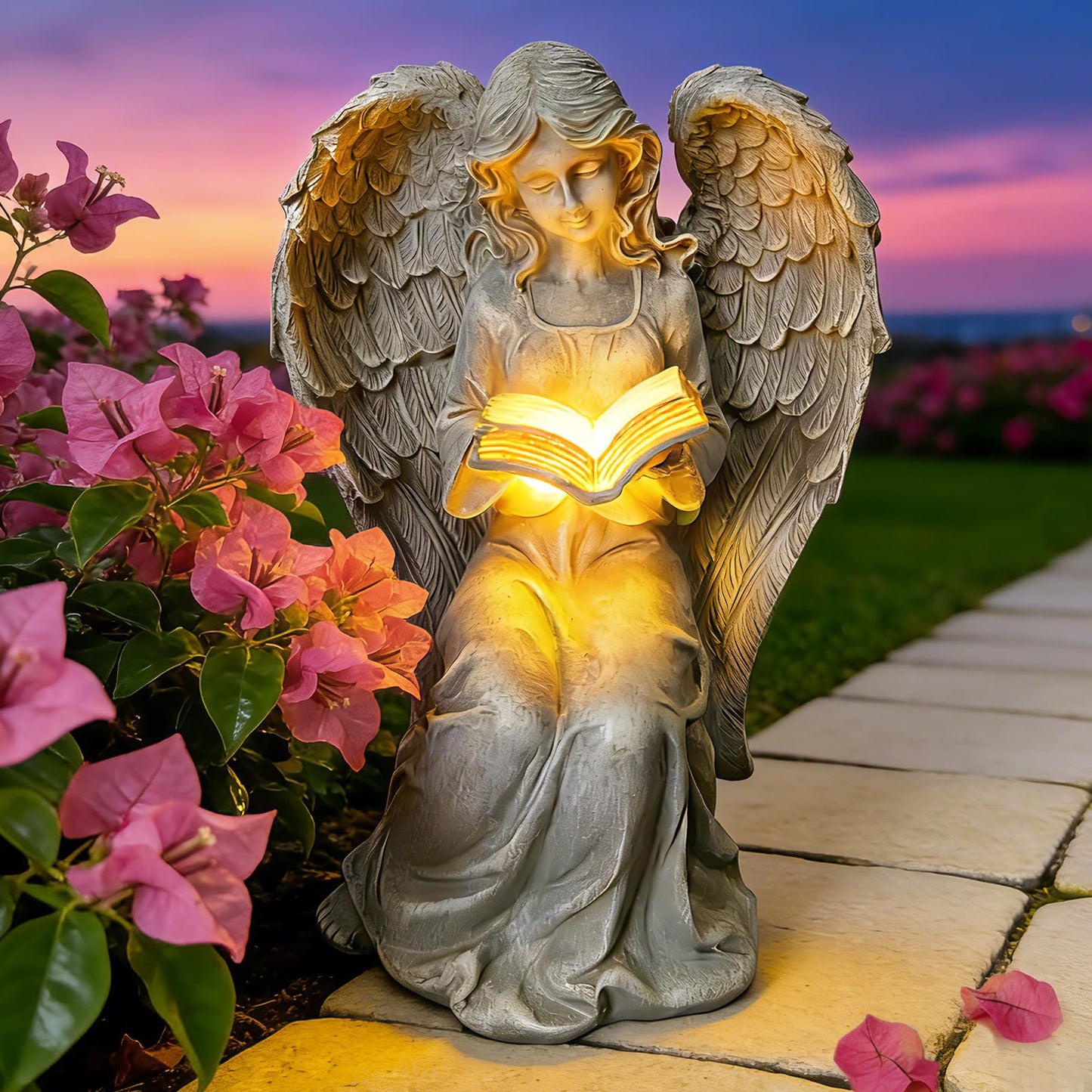 Vcdsoy Solar Garden Outdoor Angel Book Statues,Book Lovers for Balcony Patio Lawn Table Yard Ornaments, Solar Resin Fairy Waterproof LED Lights,Birthday Gifts for Women Mom Grandma