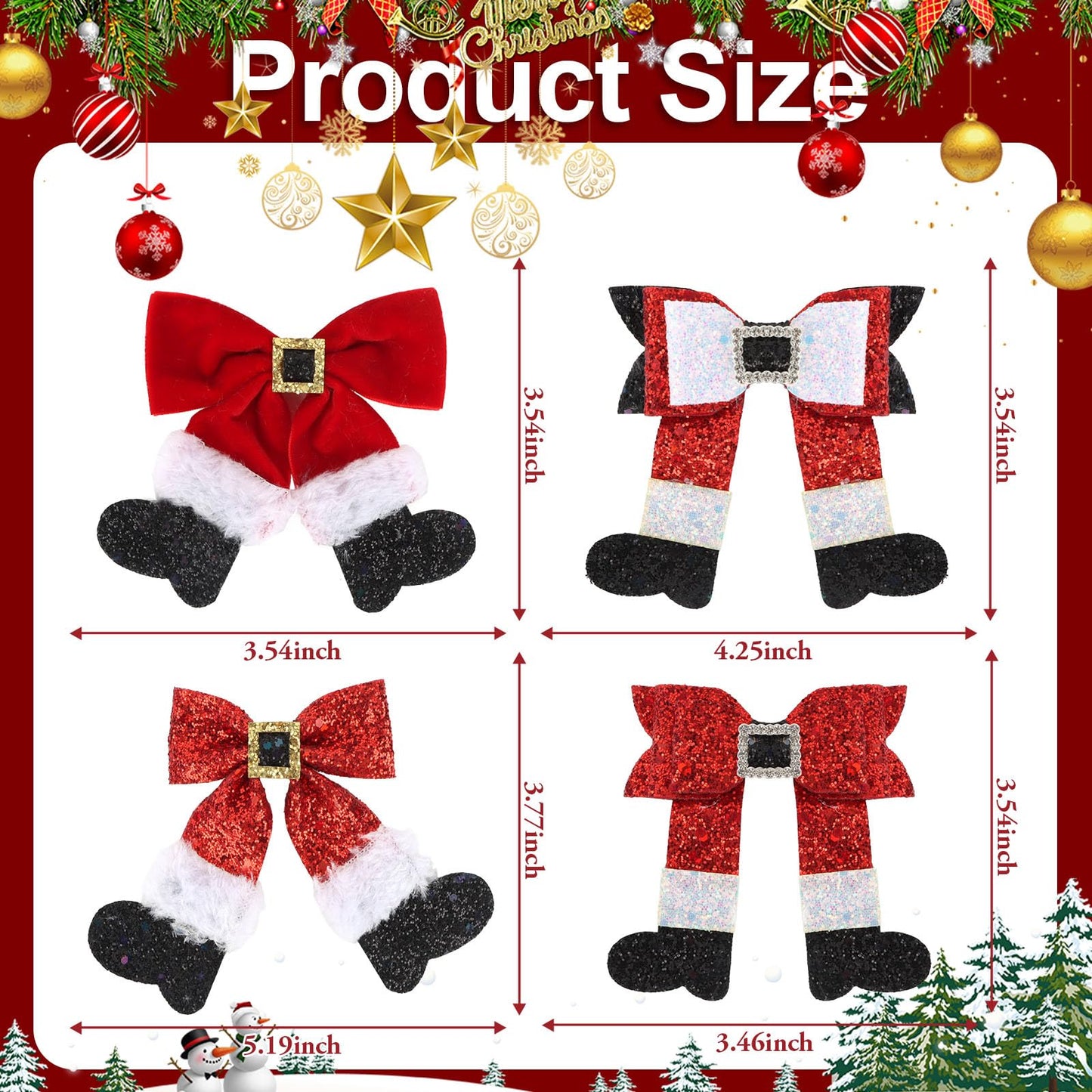 Semato 4 Pcs Christmas Hair Clips for Women and Girls Glitter Sequins Christmas Bow Clips Xmas Red and Green Glitter Hair Accessories Xmas Party Gifts for Women