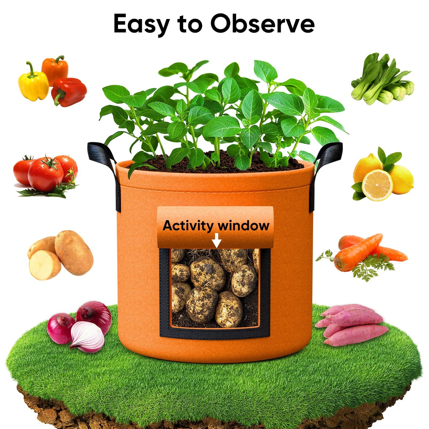 10 Gallon Potato Grow Bags - 6 Pack 350g Heavy Duty Thick Aeration Nonwoven Fabric Pots with Handles, Potatoes Grow Bags 10 Gal with Flap, Garden Bags for Growing Potatoes Plant Vegetables Flower