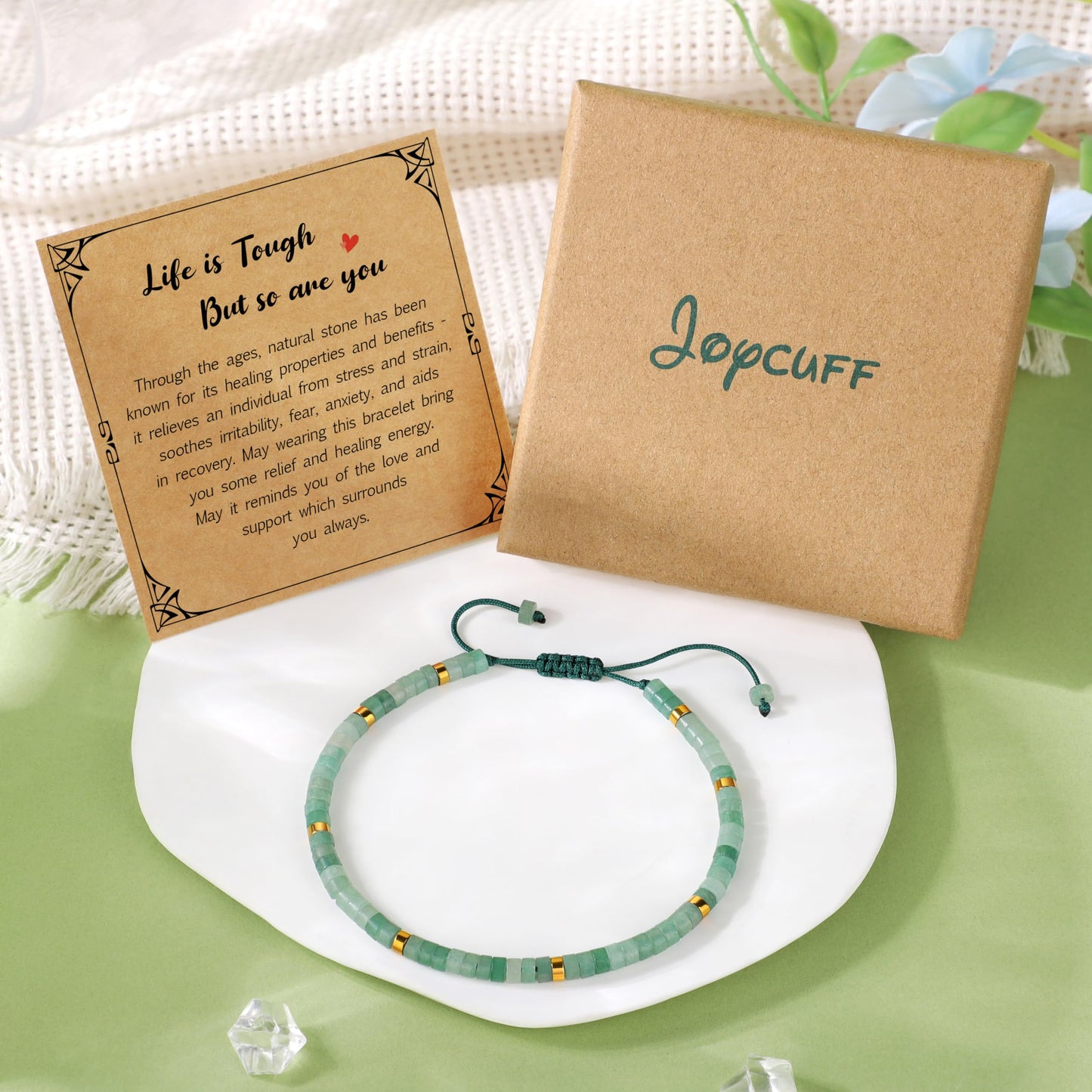 JoycuFF Inspirational Gifts Healing Natural Stone Bracelets - Thinking of You, Get Well Soon Gifts for Women Friends Sister Mom Daughter Wife