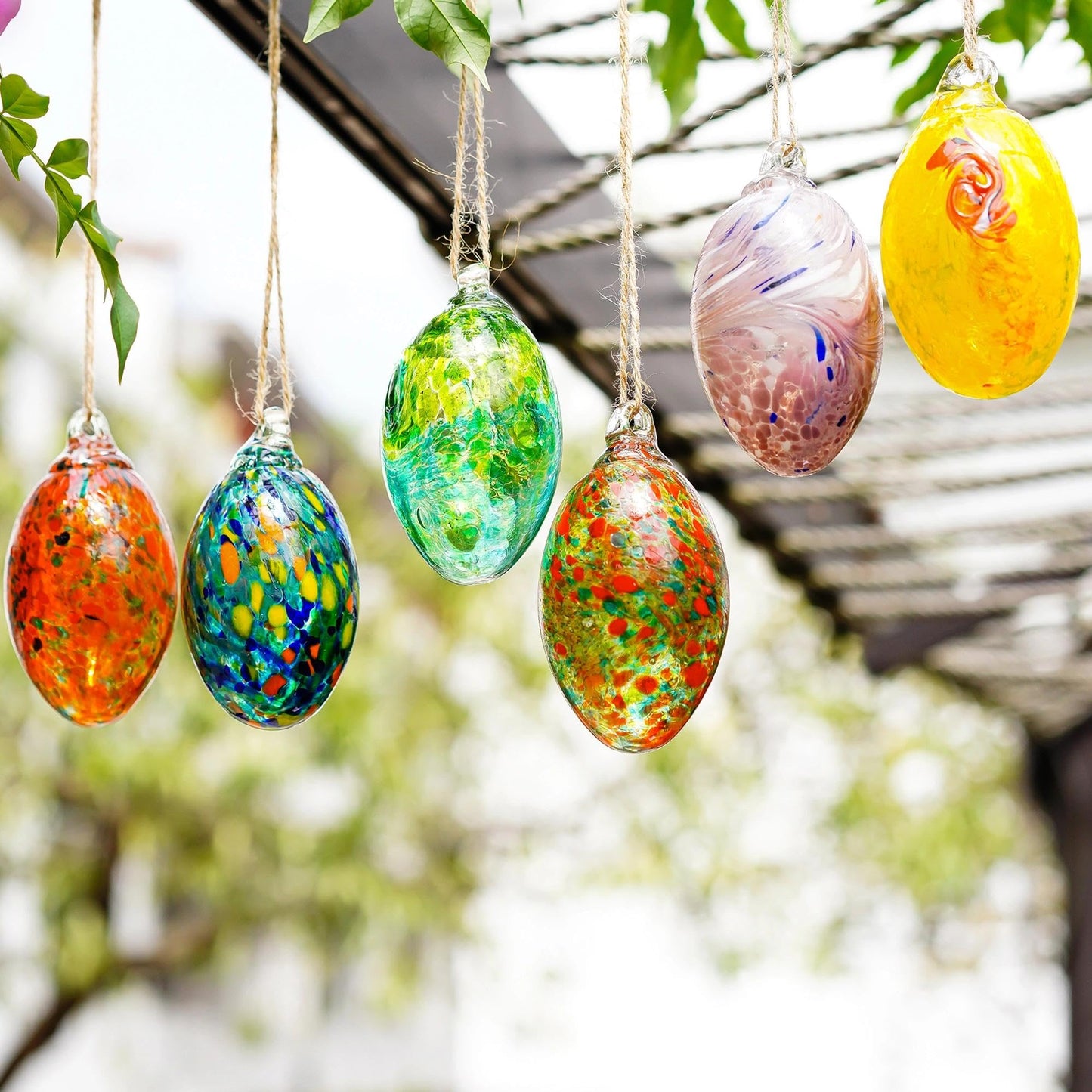6PCS Blown Glass Balls Ornaments 3.9'' Hanging Crystal Decorative Eggs for DIY Centerpiece Party Favor Gift Spring Home Wedding Table Decor