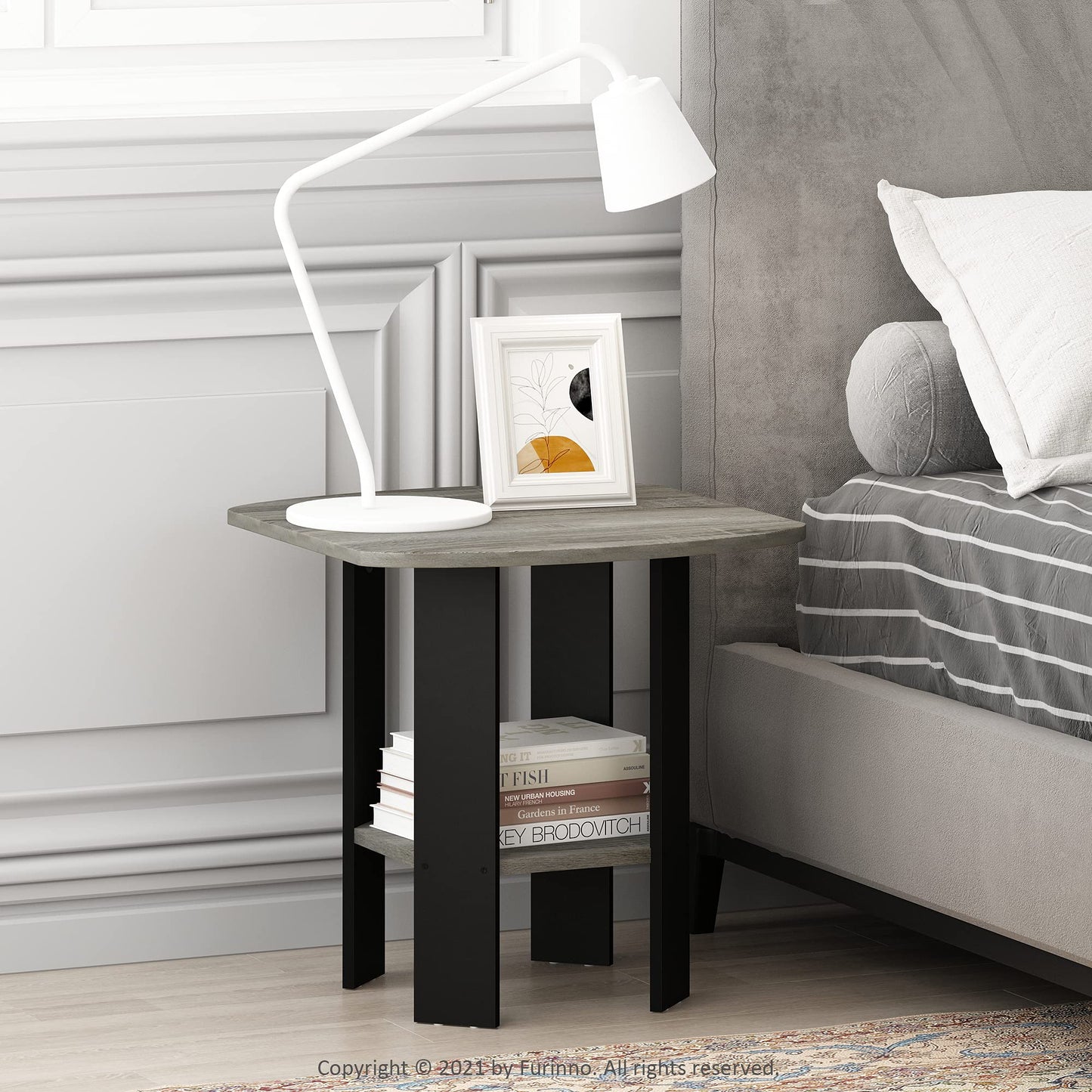 Furinno SIMPLE DESIGN Side Table Set of 2, 2-Tier Modern End Table with Soft Edges, Open Shelves Night Stand, Bedside Table, for Living Room, Bedroom, French Oak