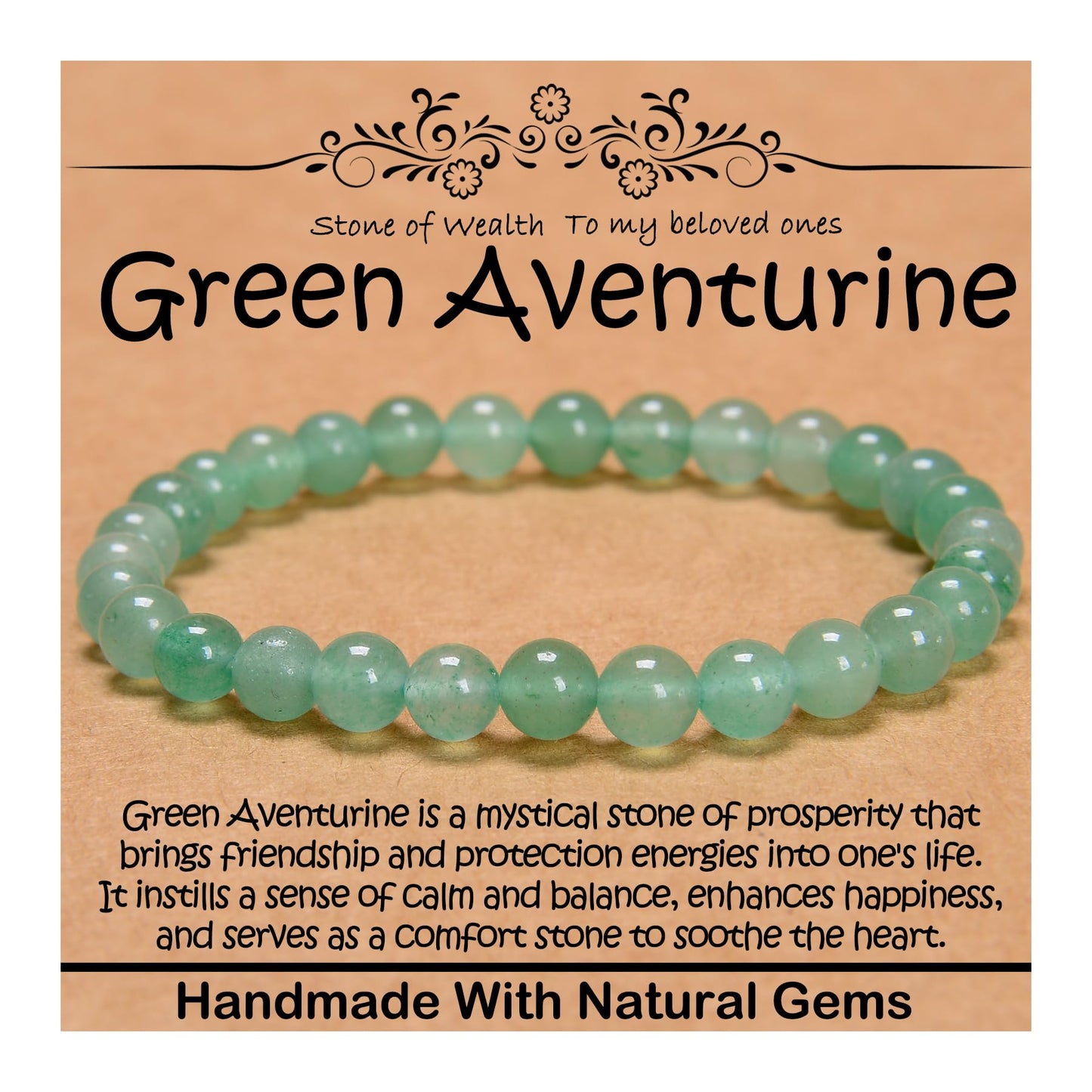CHCCOYE 6mm Natural Healing Gemstone Bracelet Handmade Yoga Stretch Elastic Bracelet Stress Relief Crystal Jewelry for Men and Women (6mm, Green Aventurine)