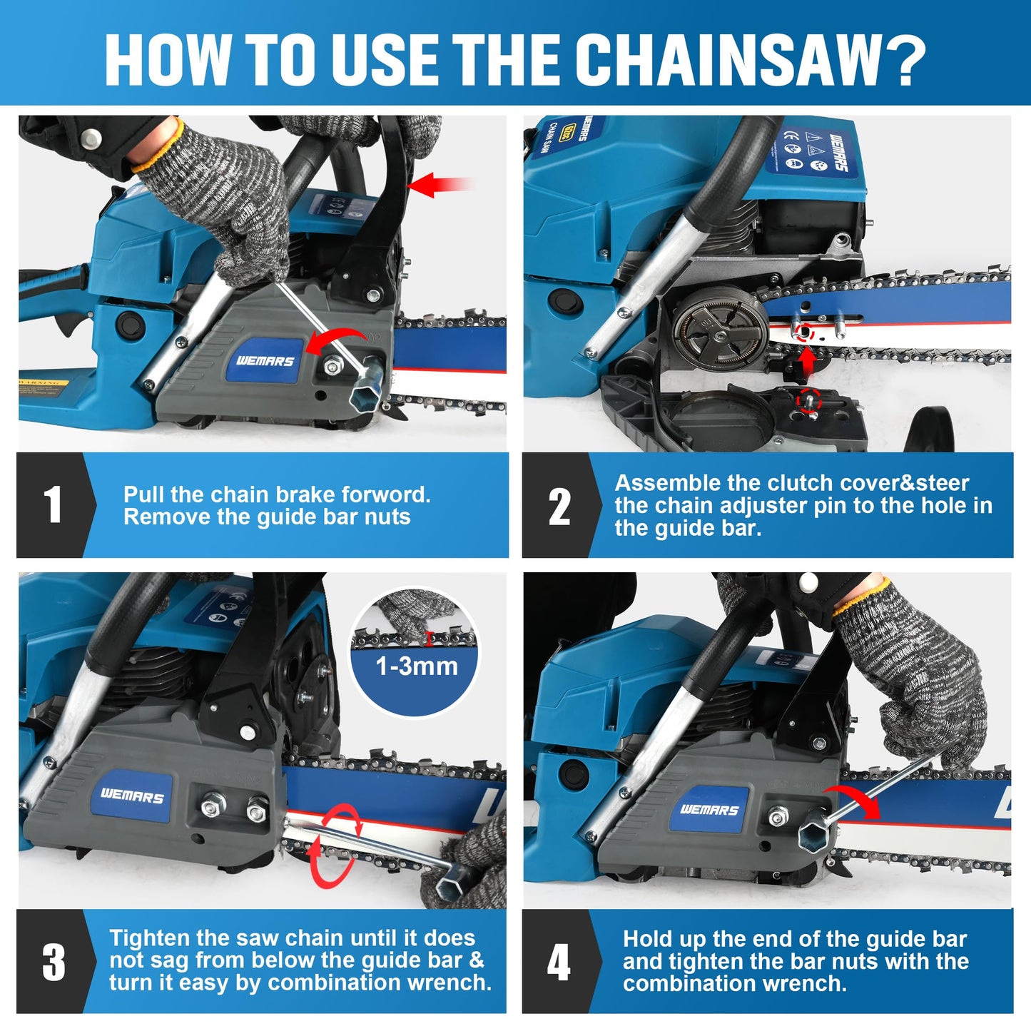 2-cycle 62CC Chainsaw Saw Gas Powered 20" Chain Saws Cordless Petrol Saw Handheld Chainsaw for Cutting Wood Trees Branches(6220C)
