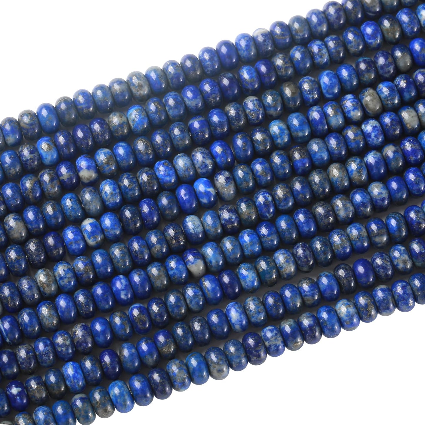 76pcs 5x8mm Natural Lapis Lazuli Stone Rondelle Spacer Loose Beads Abacus Disk Stone Round Loose Gemstone Beads for Jewelry Making DIY Bracelet Necklace