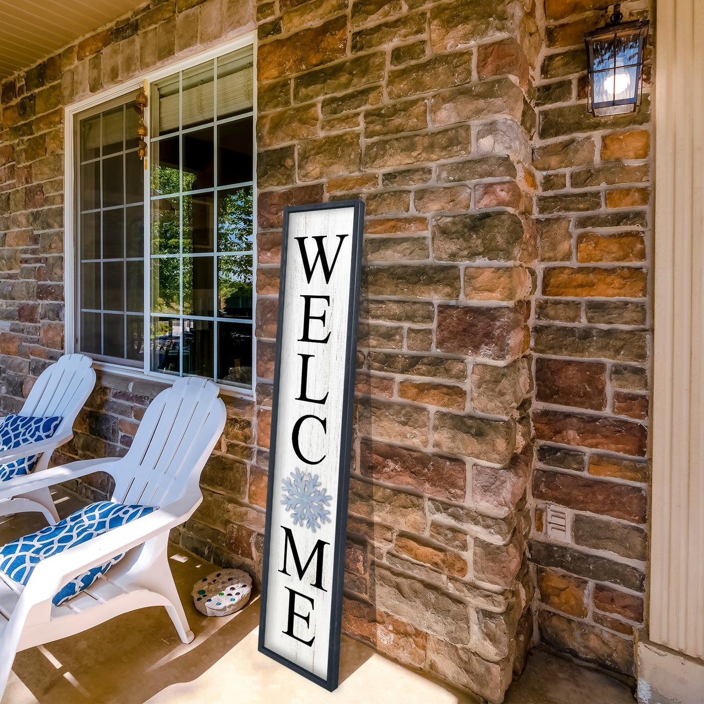 Aurapeak Interchangeable Welcome Sign for Front Porch Door, Outdoor Leaner Home Wooden Frame With 12 Pcs Replaceable Icons Outside Standing Seasonal Welcome Holiday Decorations (45"X9" Black)