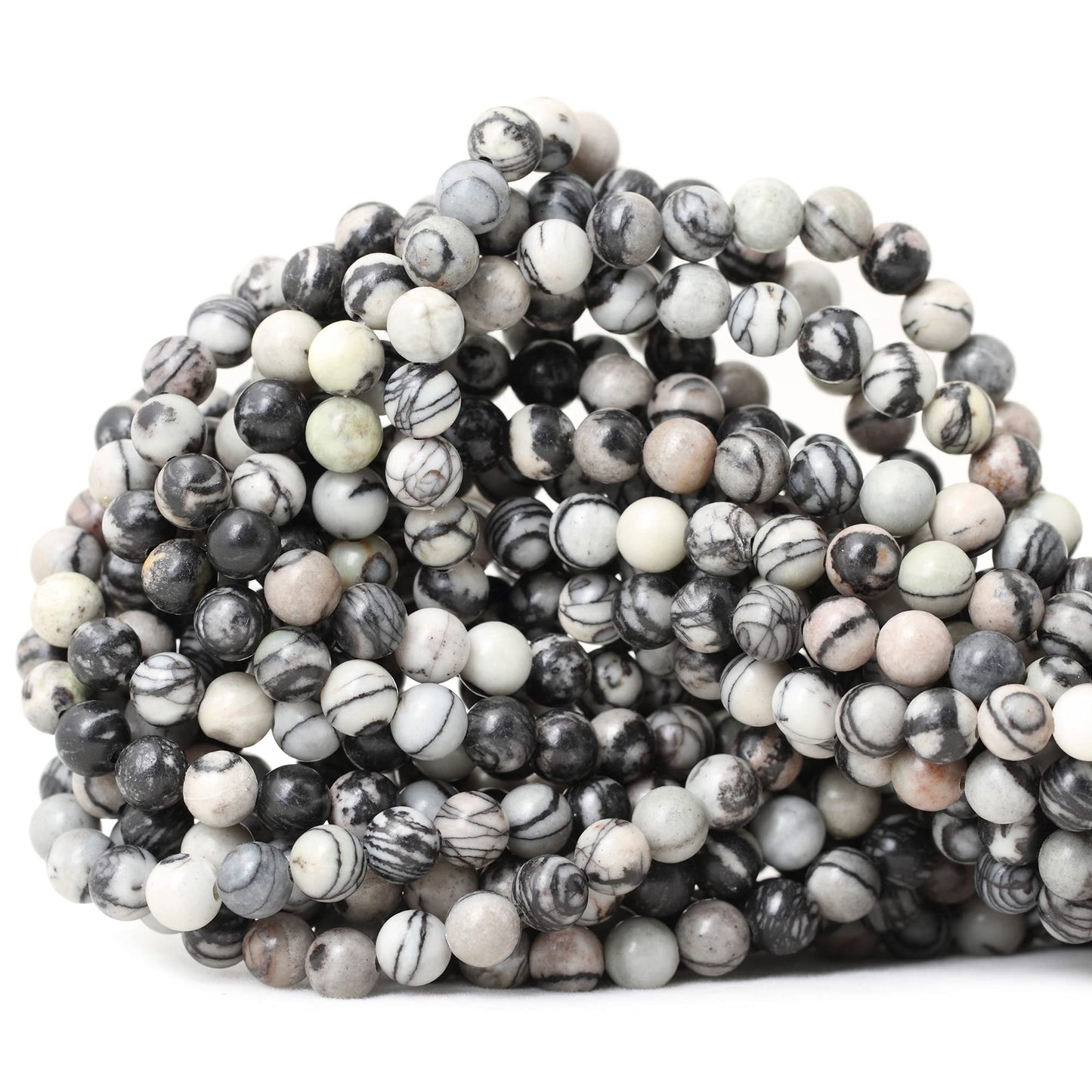 CHEAVIAN 60PCS 6mm Natural Black Network Zebra Stone Round Loose Beads for Jewelry Making DIY Bracelet Necklace Materials 1 Strand 15"