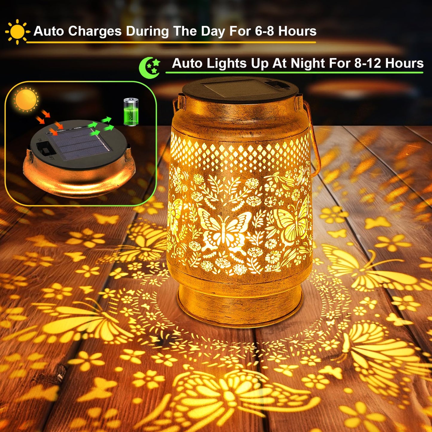 Butterfly Solar Lanterns Outdoor with Shepherd Hook, Birthday Gift Mothers Day Gift for Women Mom Grandma Wife Daughter, Waterproof LED Hanging Lights, Decor for Yard Garden Patio Porch Lawn Tabletop