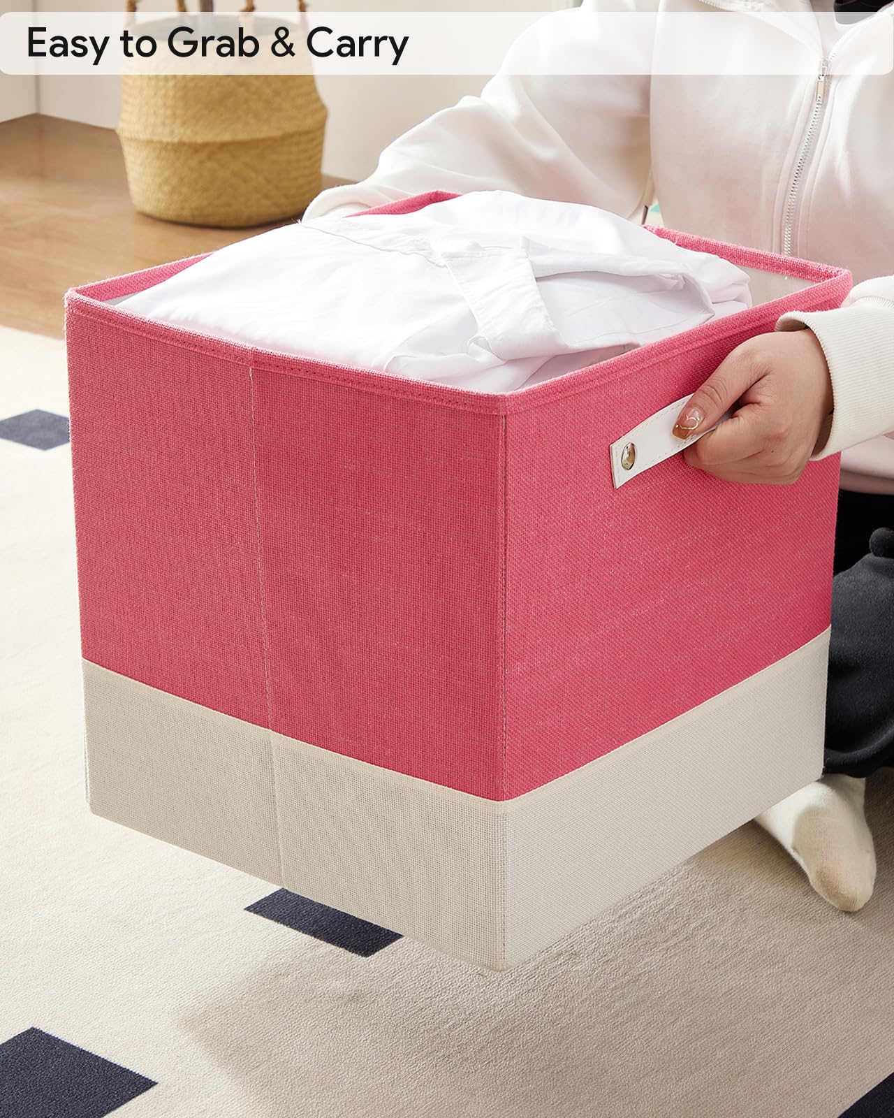 FABINADO Storage Cube Bins | 7.7 oz/yd² Fabric Cubby Organizer Baskets for Shelf, Closet, Cabinet, Wardrobe | KALLAX Shelving Unit Insert Drawer | 4 Pack, Macaron & Cream White, 13x15x13 Inch