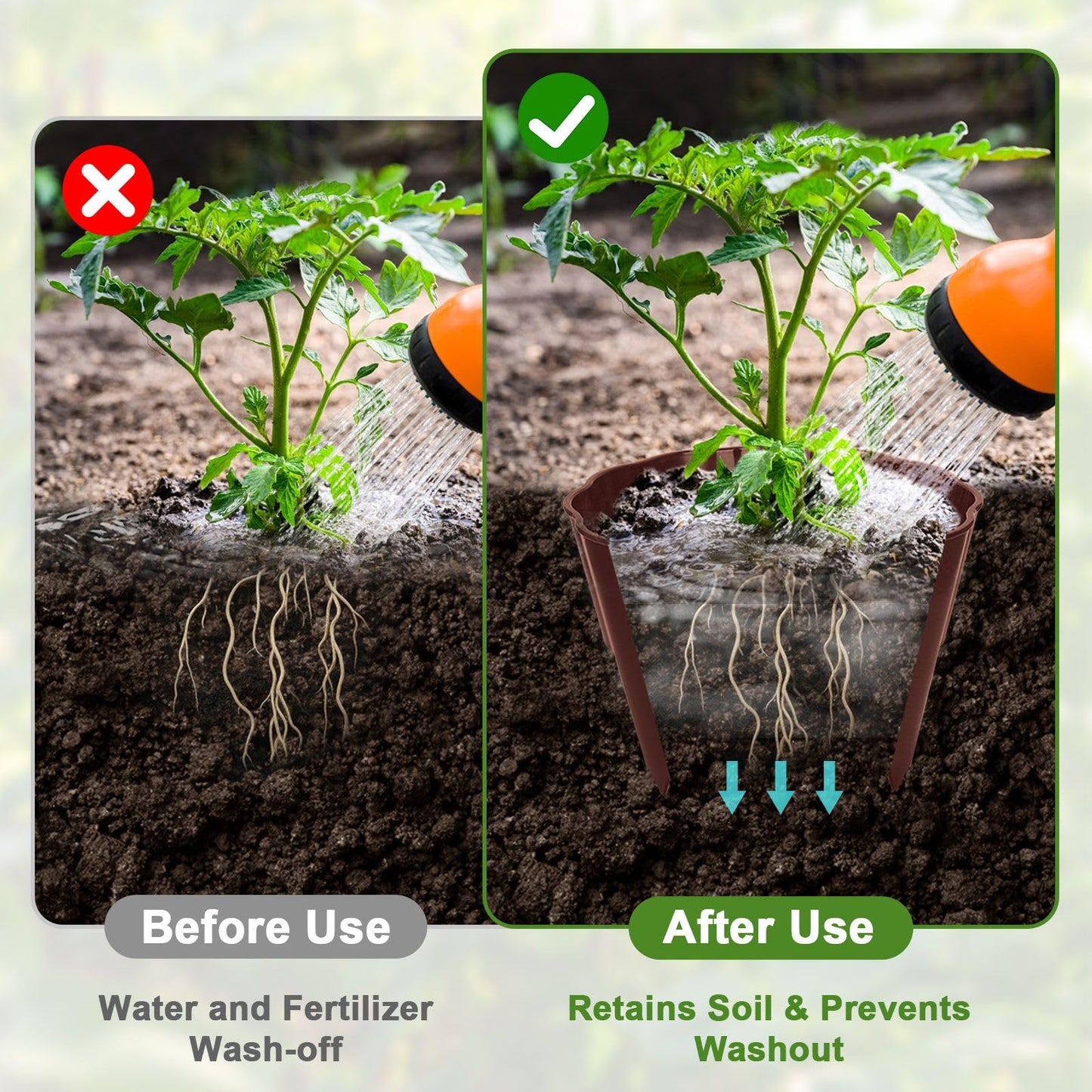 3 Pack Round Planting Grow Rings, 12" Planting Protective Round Edging, Plant Support Rings to Protects Plants, Deep Watering Plant Collars for Vegetables Herbs Flowers (Brown)