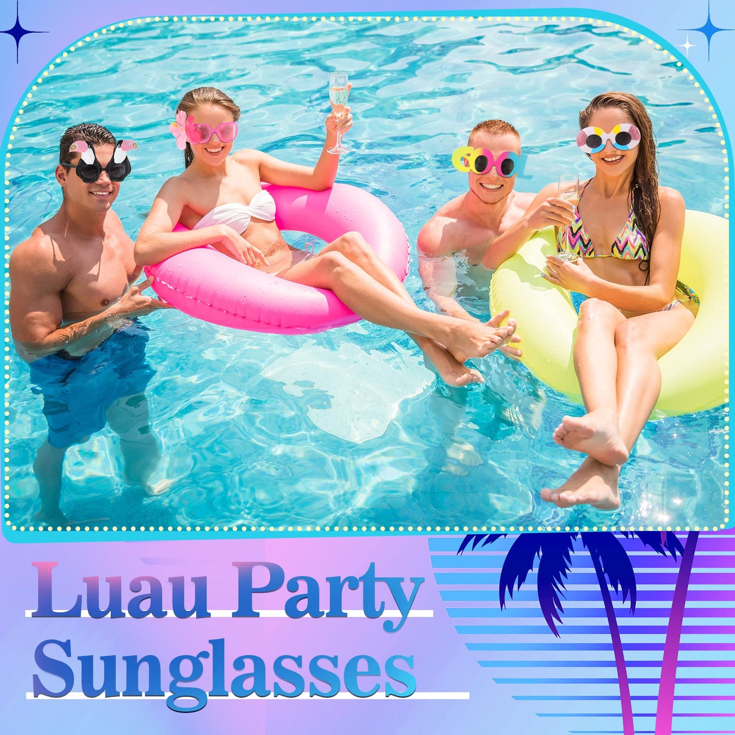 Junkin 24 Pairs Luau Party Sunglasses Funny Hawaiian Tropical Glasses Favors Novelty Fancy Eyeglasses Photo Booth Props for Adults Teens Birthday Summer Beach Themed Party Supplies Decoration