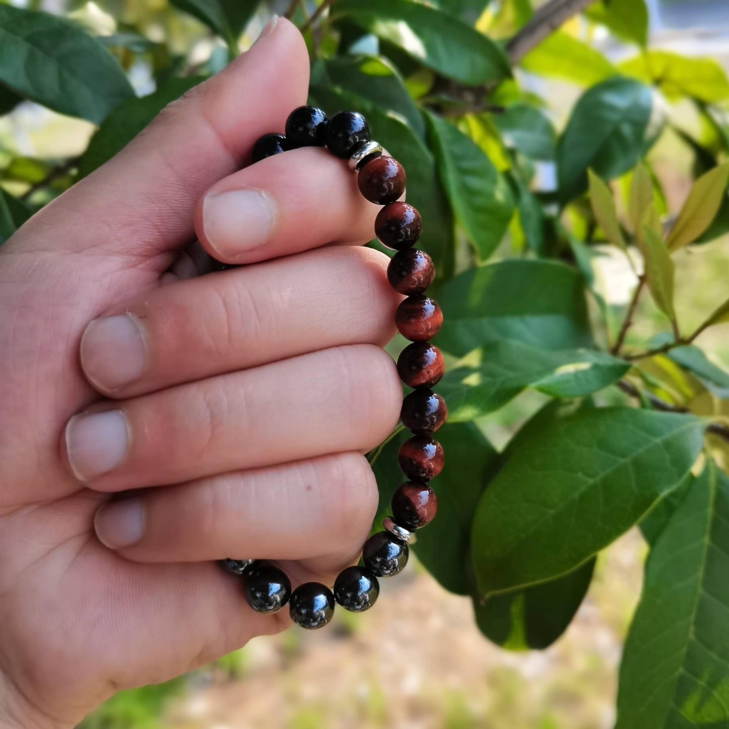 Gracayfr Tiger Eye Black Tourmaline Bracelet Anxiety Relief Healing Crystal Spiritual Natural Stone Beaded Empath Protection Gemstone Stretch Hematite Red