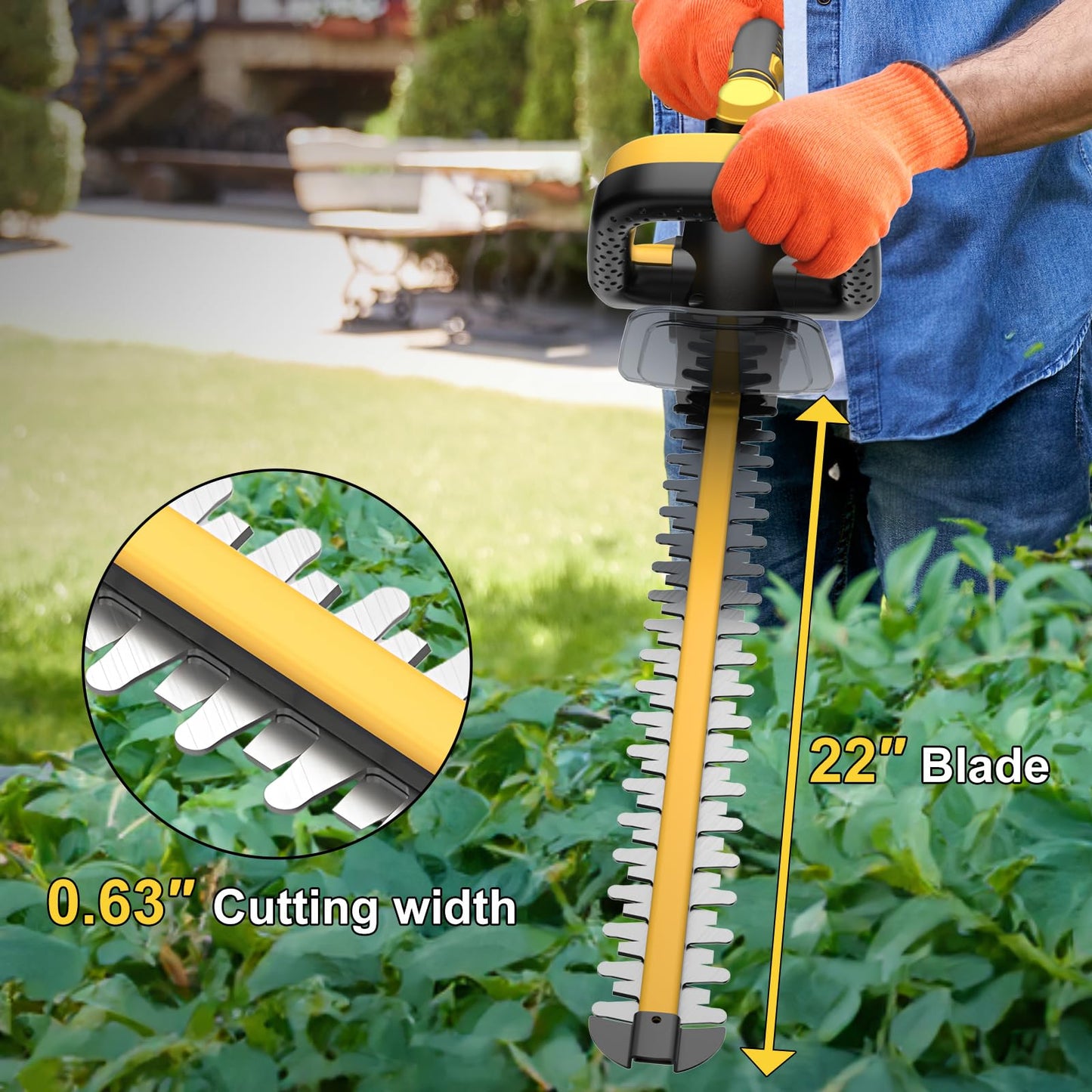 22-Inch Cordless Hedge Trimmer (No Battery), Compatible with DeWalt 20V Battery, 180° Rotating Handle, 0.63" Cutting Capacity, 4.4 lbs Lightweight Bush Clipper with Battery Protection