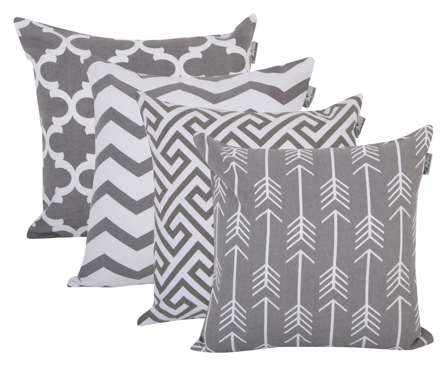 Accent Home Cotton Canvas Throw Cushion Cover Printed Both Side For Home Sofa Couch, Chair Back Seat,4pc pack 18x18" in Color Grey