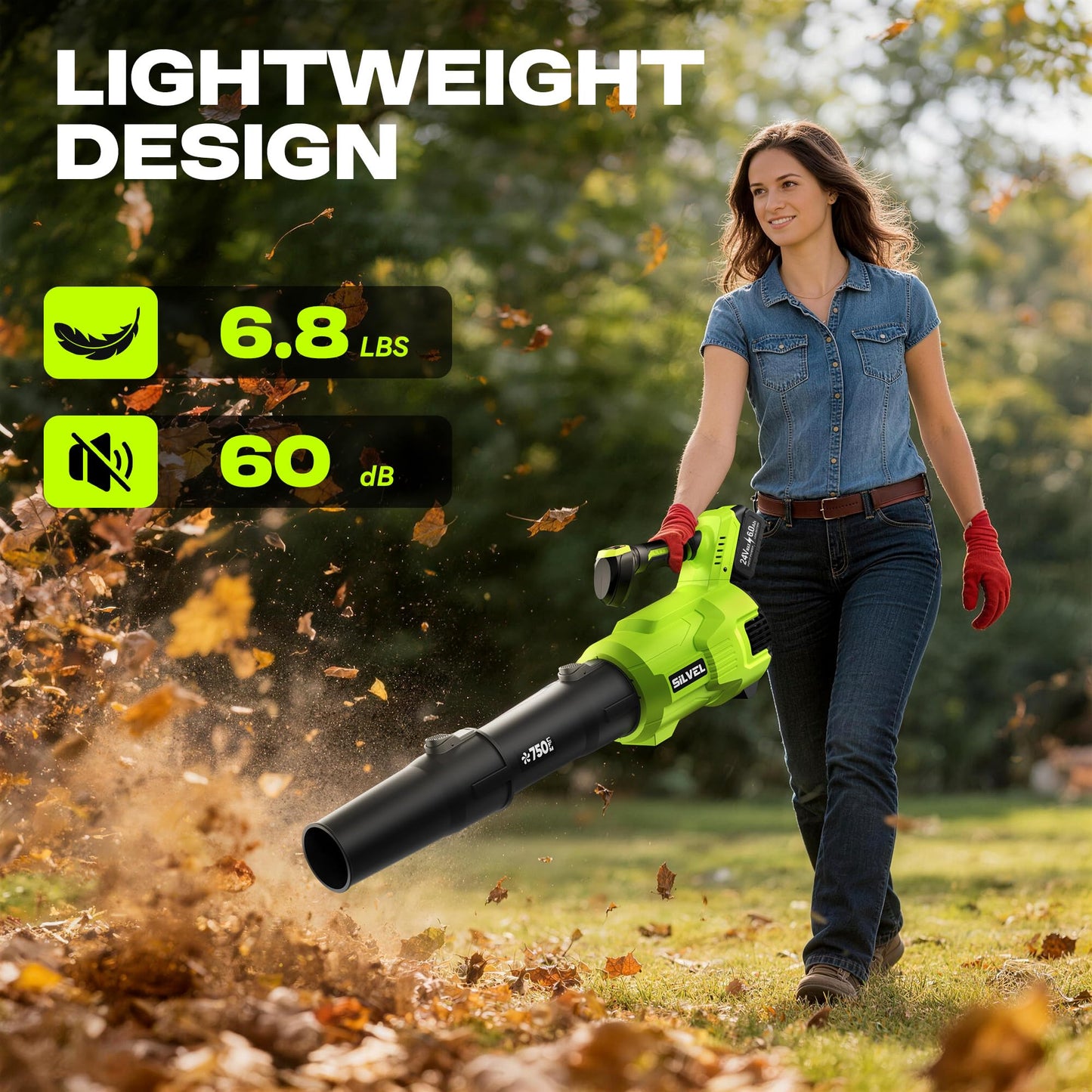SILVEL Cordless Leaf Blower with 2x6.0Ah Battery and Quick Charger, 750CFM (250MPH) High Power Turbo Leaf Blowers with LCD Screen/Variable Speeds for Lawn Care, Patio, Dust, Blowing Leaves