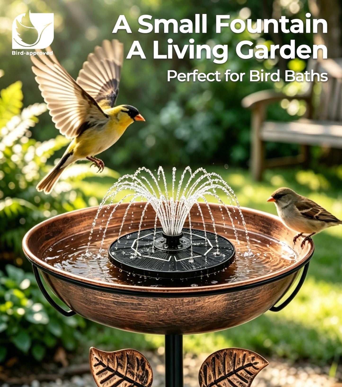 OUISJYER Solar Bird Bath Fountain with LED Lights – 6.3" Floating Solar Fountain Pump with Battery Backup | 9V/2W Powerful Water Spray, 5 Nozzles, for Bird Bath, Pond, Garden & Outdoor Decor