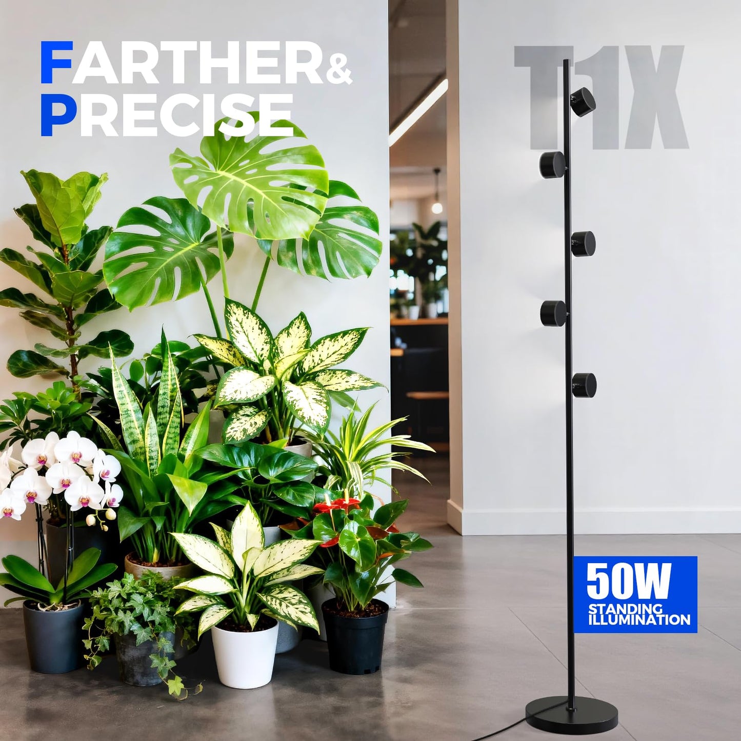 Barrina T1X5 Floor Grow Lights for Indoor Plants, 50W, 5000K, Full Spectrum, Adjustable 5 Heads, High PPFD, 6FT with Foot Switch, Vertical Plant Lights for Growing