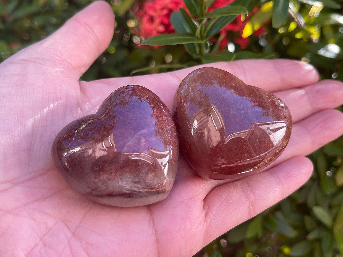 Strawberry Quartz Gemstone Hearts, Polished Strawberry Quartz Puffy Hearts, Strawberry Quartz Crystal Palm Stone, Strawberry Quartz Healing Crystal Hearts (1 Heart)