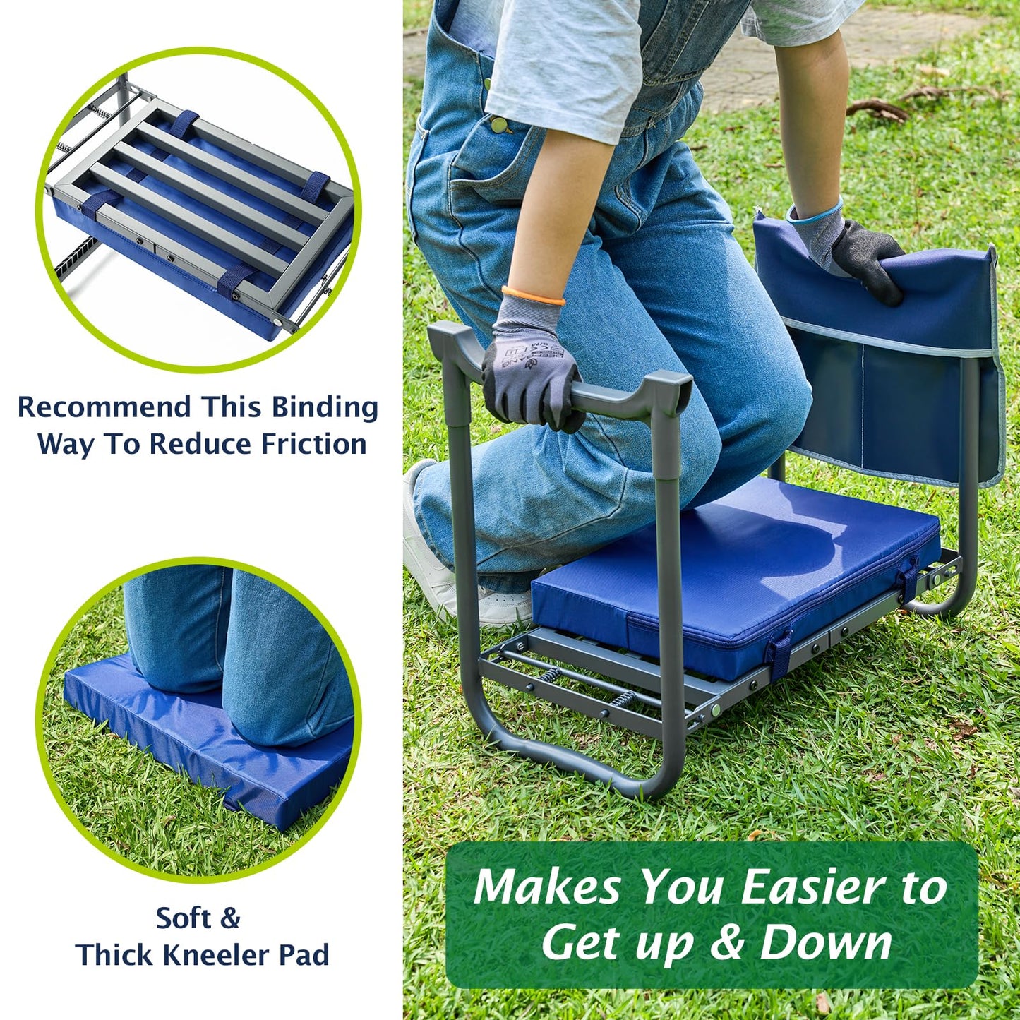 ikkle 838LB+ Capacity Garden Kneeler and Seat - Ultra Heavy Duty Stool Bench with Thick Soft Pad, Gift for Gardeners