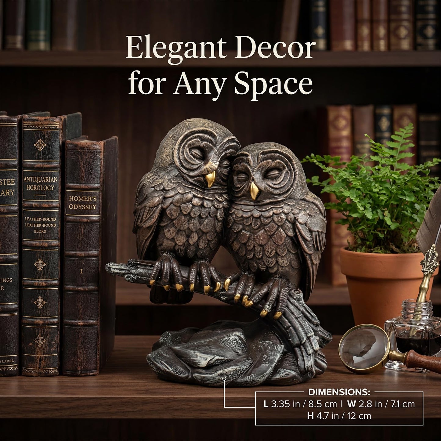 Cisina Owl Lovers Statues Home Decor,5 Inch Owls Couple On Tree Branch Figurine Decor for Bookshelf,Bedroom,Living Room,Office,Desk & Shelf,Animal Sculptures Bronze Wedding 8 Year