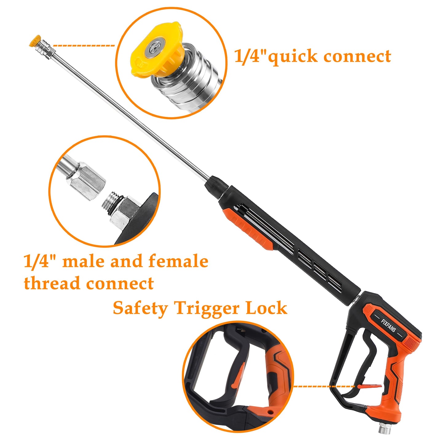 FIXFANS Pressure Washer Gun Kit, 5000PSI Power Washer Handle Gun with Replacement Wand Extension, High Pressure Spray Gun with 5 Nozzle Tips, M22 Fitting, 1/4" Quick Connect Female