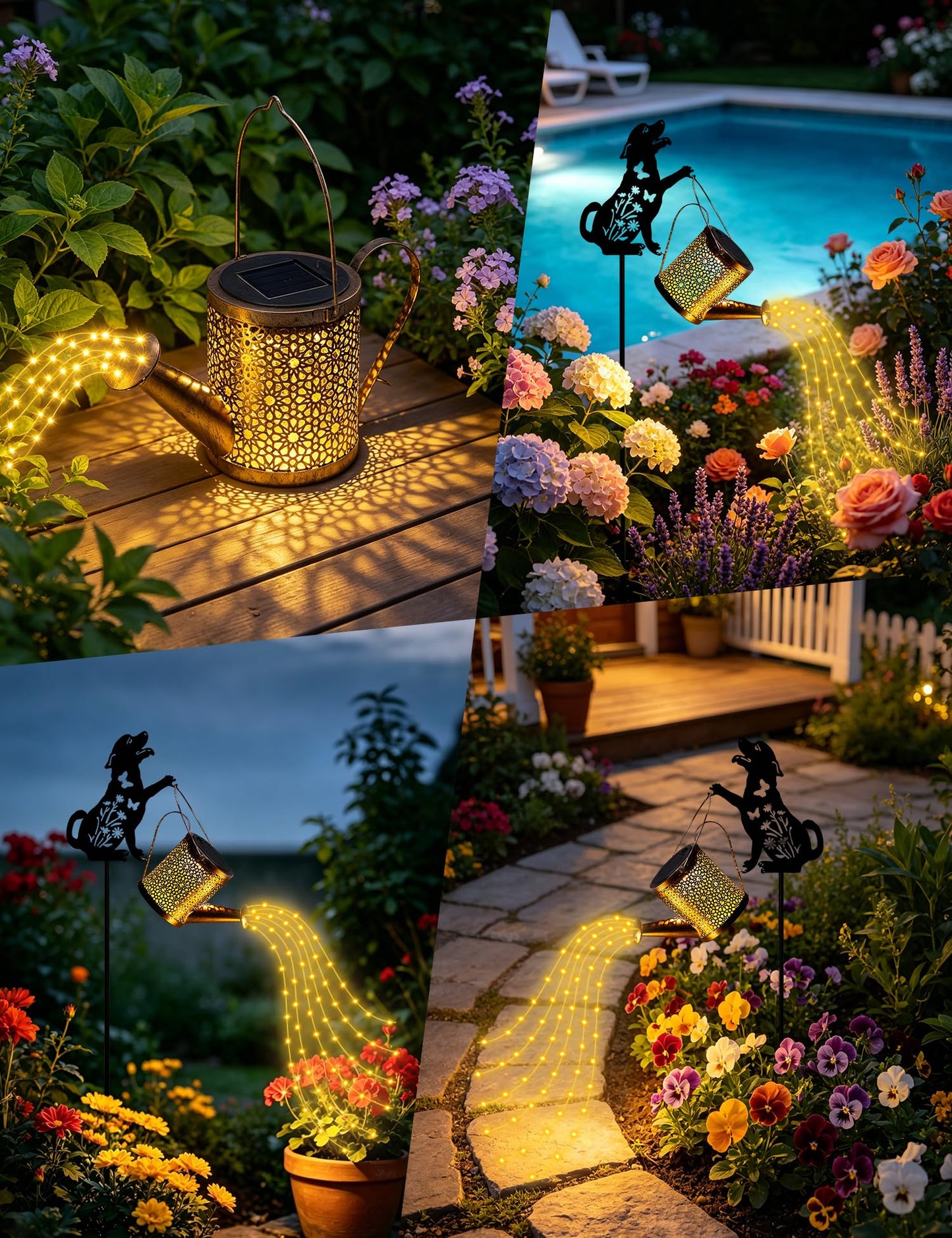 Solar Watering Can Lights with Cascading Light, Solar Lights Outdoor Garden Decor, IP65 Waterproof Hanging Lantern, Hanging Gardening Decor for Outside Patio Porch Yard (Dog)