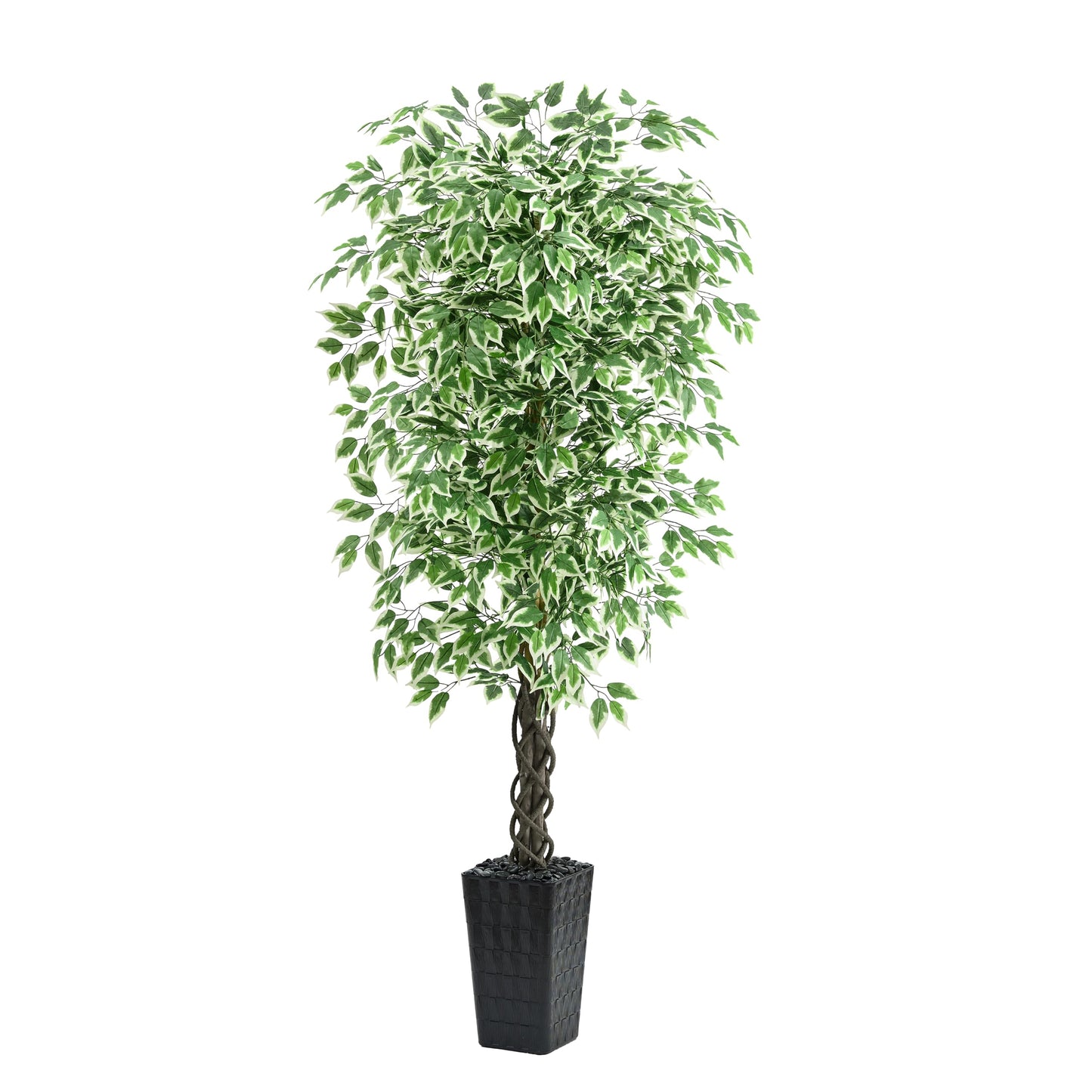 Artificial Ficus Tree Indoor 6FT Fake Plants Large Artificial Plant with Crack Black Tall Planter, Green Lifelike Lush Fake Ficus Tree for Home Living Room Bedroom Outdoor Balcony House Office Decor