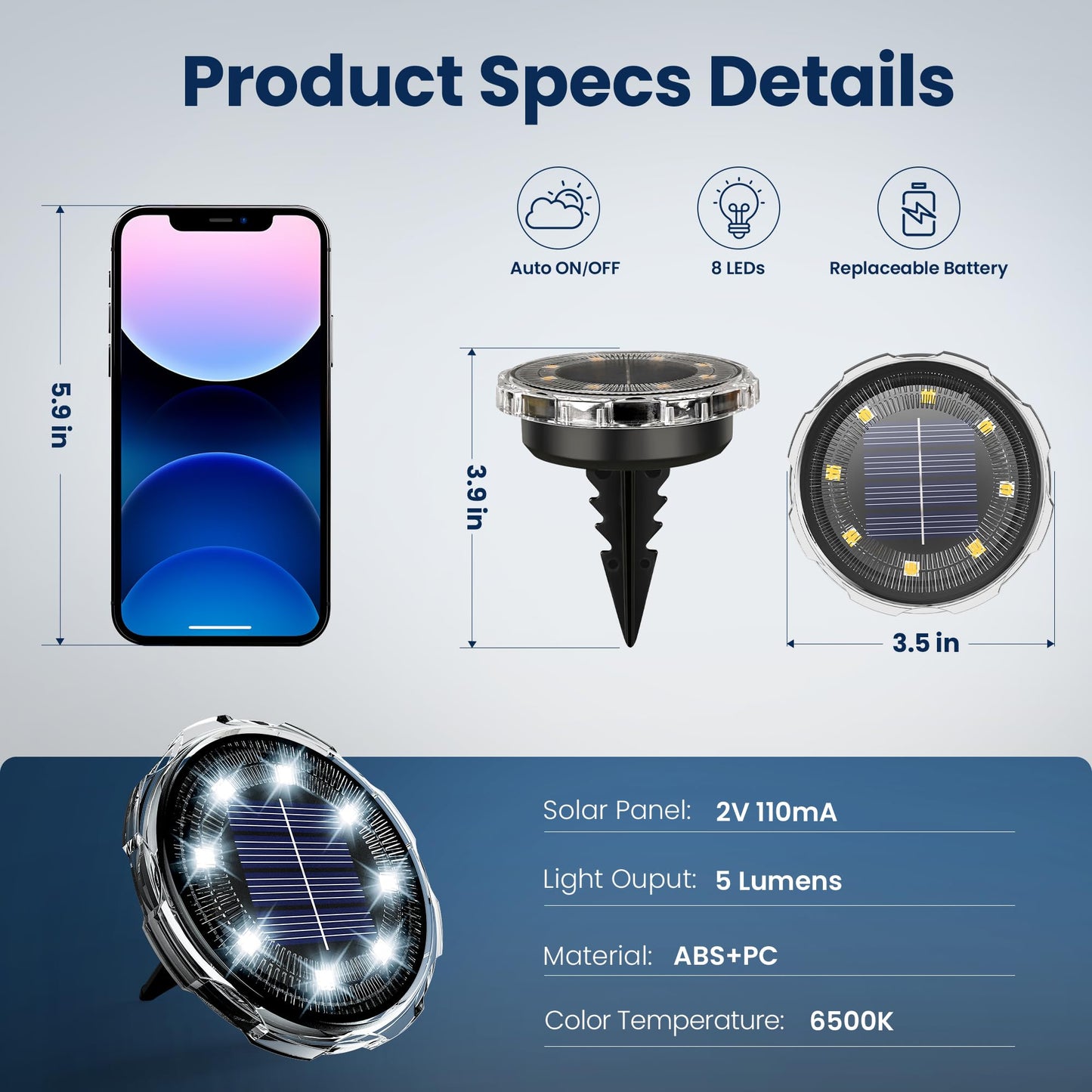SOLPEX Solar Ground Lights 12 Pack, Solar Pathway Lights Outdoor Waterproof, Landscape Lighting for Garden, Walkway, Driveway, Yard, Deck, Patio, Swimming Pool (Cool White)