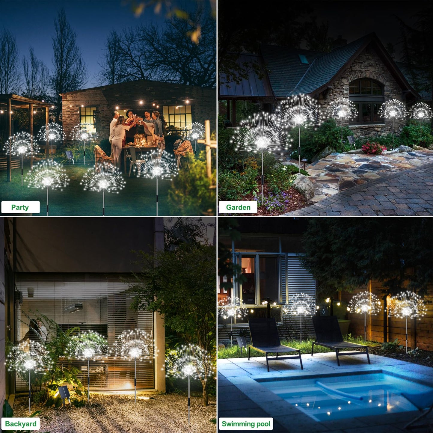 Slyuexu Solar Garden Lights Outdoor Waterproof, 4 Pack Total 480 LED Solar Firework Lights Decorative with 8 Lighting Modes Outside for Yard Pathway Flowerbed Decor, White