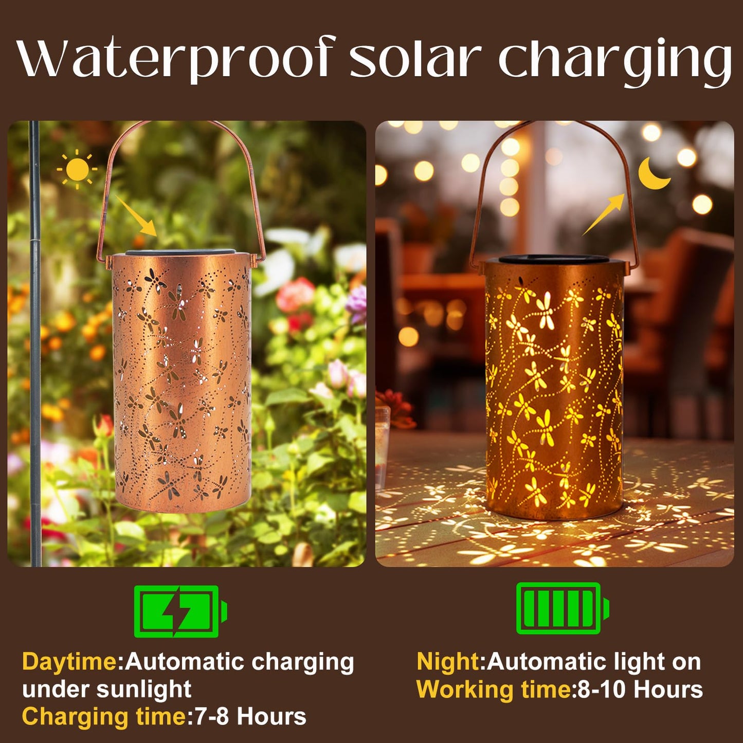 DIBIEECN Mothers Day Gifts for Mom, Birthday Gifts Grandma Ladies Solar Lanterns Outdoor Hanging Hollowed-Out Metal Waterproof LED Garden Decor Outside for Patio Yard Porch, Dragonfly, 1 Pack