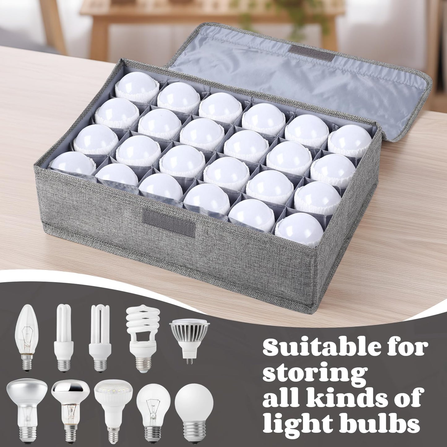 Acellegic 1 Pcs Light Bulb Organizer Storage Box Ornament Storage with 30 Dividers Foldable Bulbs Organizer with Lid Sturdy PP Board Fits Various Standard Dustproof Fabric Case for Home Vbs (Grey)