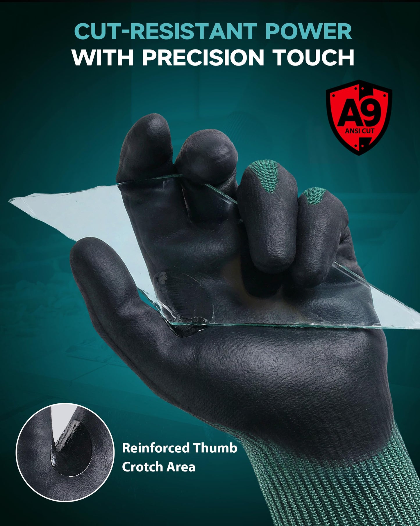 DULFINE A9 Cut Resistant Work Gloves for Men Women, 2 Pairs Pack, Ideal for Metalwork, Fabrication and Industrial Use, Green(Large)