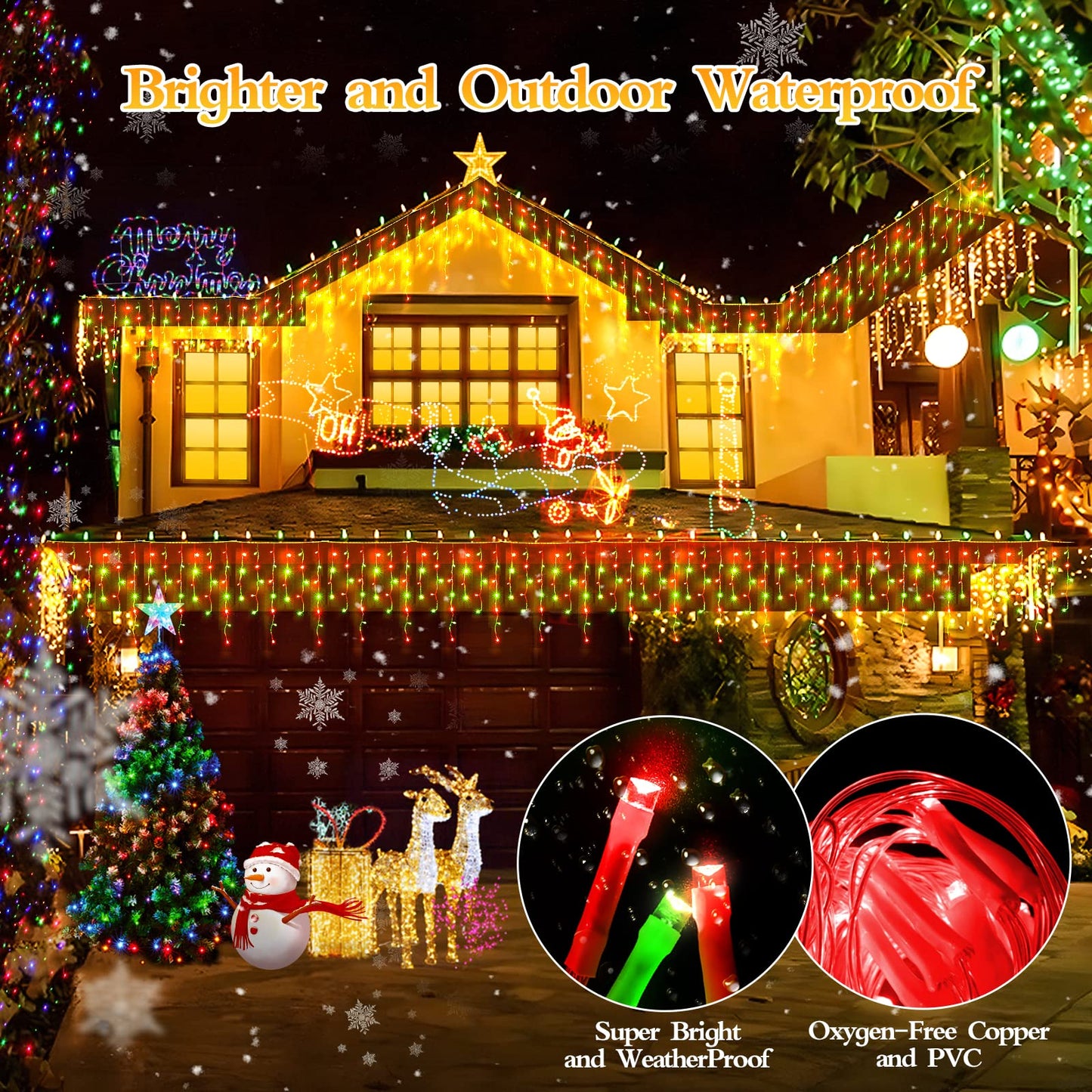 98FT 960 LED Christmas Lights , Waterproof 8 Modes Ice Lights for Outside with Memory and Timer Hanging Fairy Lights Plug-in Curtain String Lights for Holiday Party Wedding Home (Red and Green)