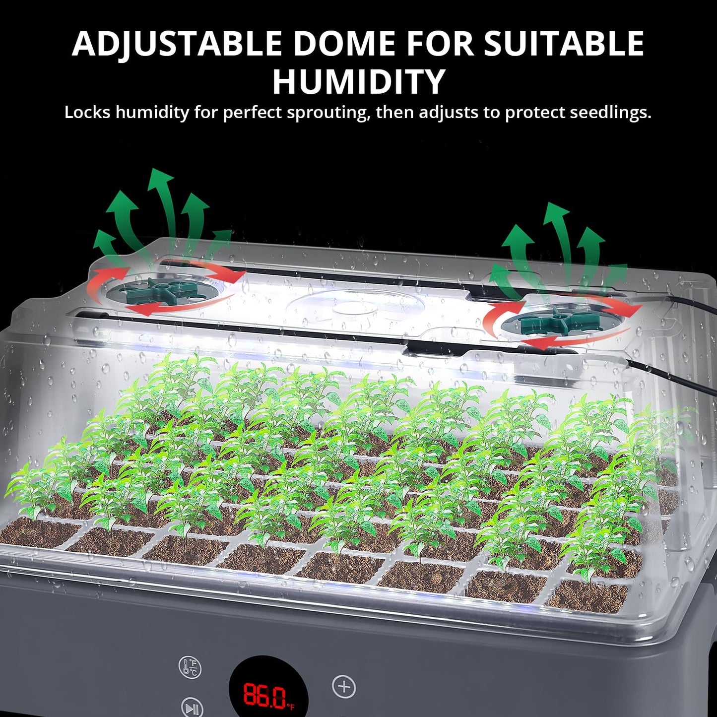 Sondiko Seed Starter Tray with Grow Light, Heated Seed Starter Kit with Temperature Display, Humidity Dome Germination Kit, Adjustable Plant Light for Seed Starting and Seedling Growth
