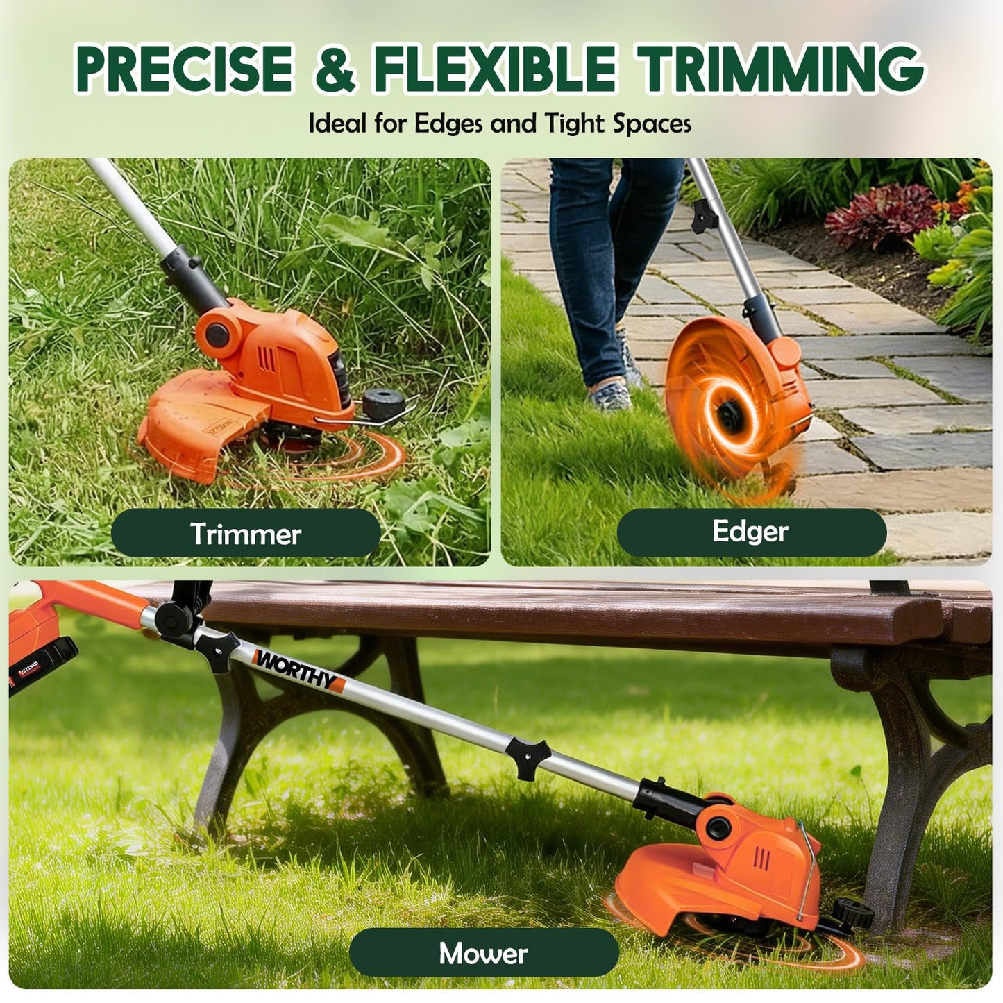 21V Weed Wacker Weed Eater: Electric String Trimmer and Edger 2in1 Lawn Tool Battery Powered 12 Inch Grass Cutter with 2Pack 2000mAh Batteries and Charger, Lightweight for Small Yard Garden Home Use
